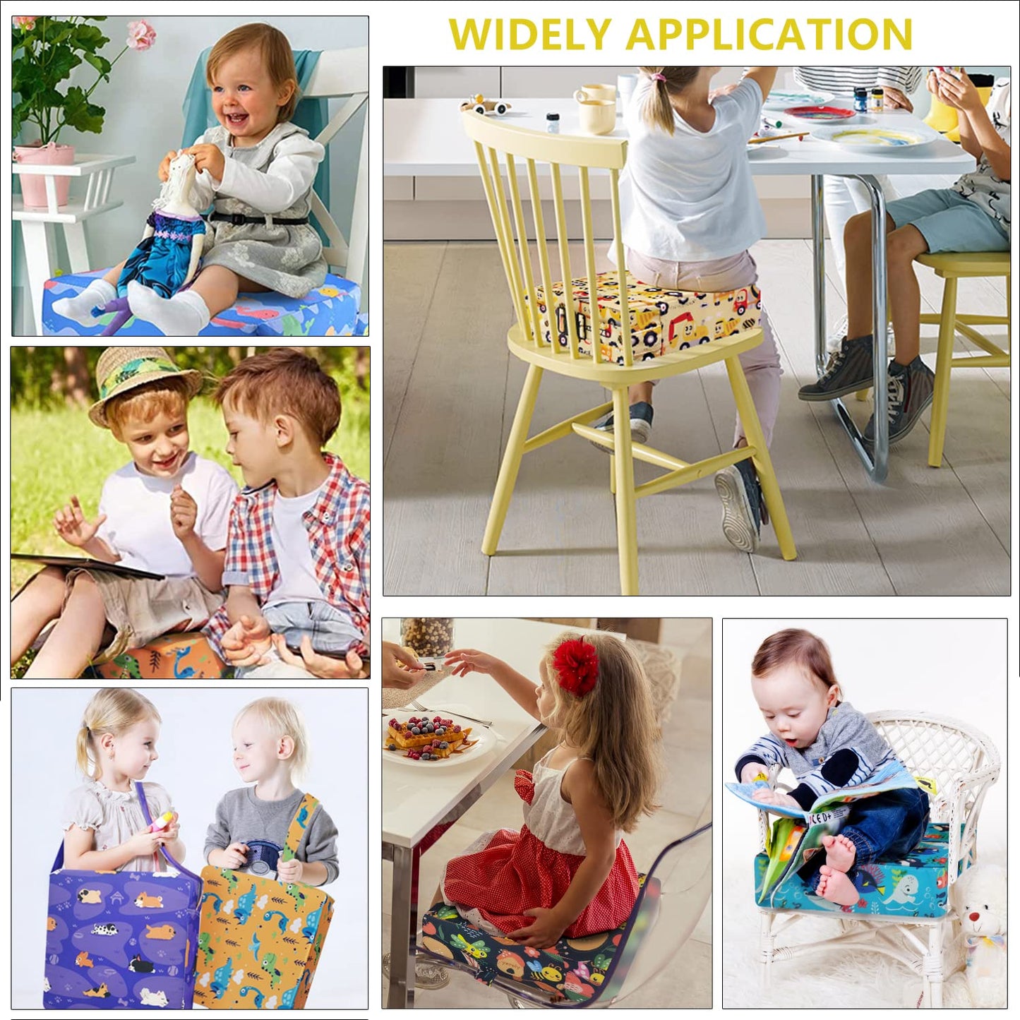 Toddler Booster Seat for Dining Table,4 Inches Washable Double Safer Straps Non-Slip Bottom Booster Seat Dining for Kids, Portable Travel High Density Sponge Detachable Increasing Cushion for Child