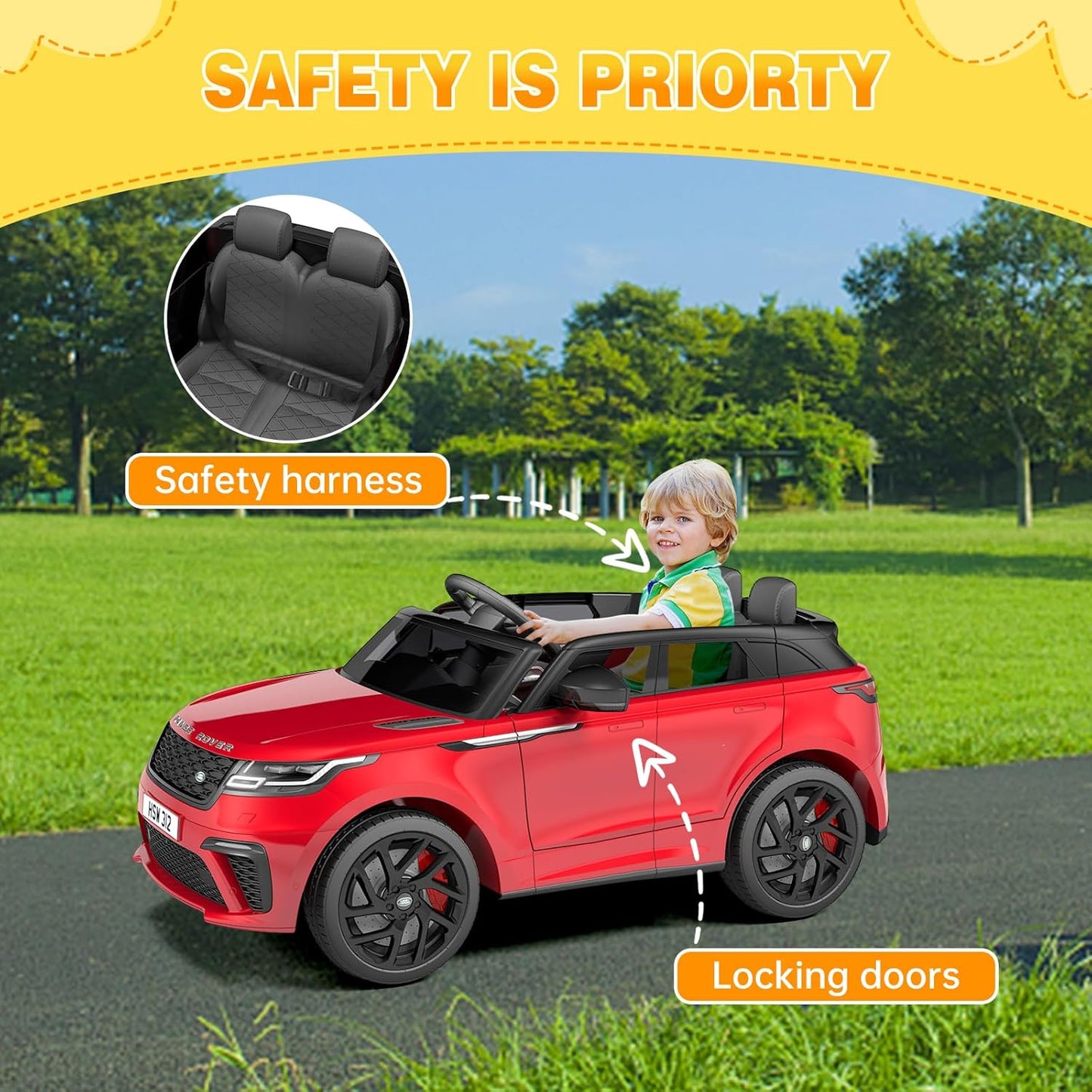 Licensed Land Rover Kids Electric Car, Ride On Toys for 4-8 Year Olds with Mp3 Player, Remote Control, Rocking, Pull Rod (Red)
