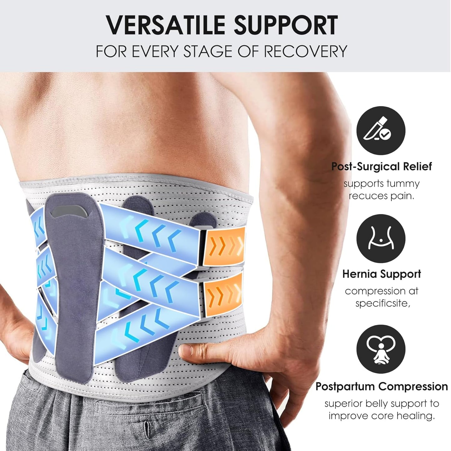 Elastic Abdominal Binder Lower Waist Support Belt, Post Surgery Postpartum Belly Band Wrap Back Support Belt Stomach Compression Wrap Waist Recovery for Men and Women (Small)
