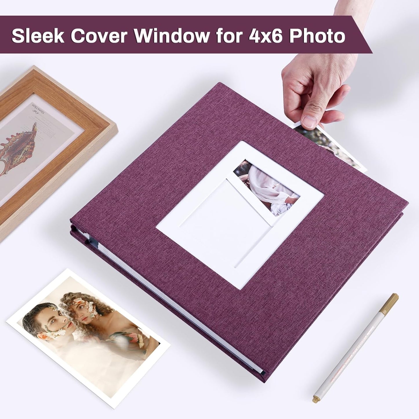 Photo Album Self Adhesive Pages Scrapbook Large Magnetic Photo Albums with Sticky Pages Scrapbooks for Wedding Baby for 4x6 5x7 8x10 Picture Photo Books 13.2x12.8 Purple 40 Pages