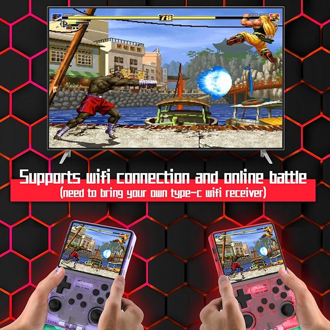 FVBADE[30000 in 1] R40S PRO Handheld Game Console 3.5 inch IPS Screen Mini Retro Console 3800mAh Portable Pocket Arcade 45+ Mainstream Emulator 256G TF Card Transparent.(Black)