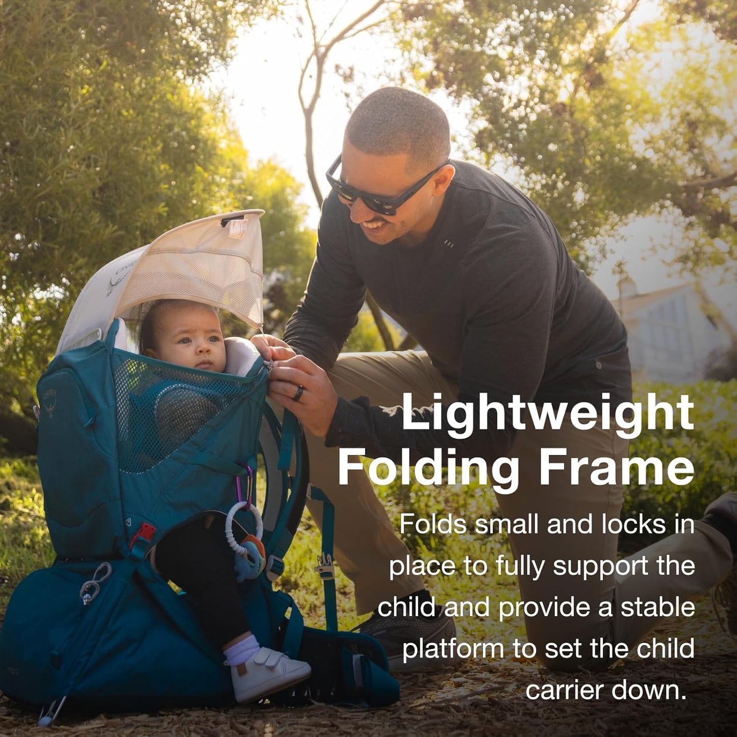 Osprey Poco SLT Lightweight Child Carrier Backpack - Slimmed-Down Hiking Carrier for Toddlers with Safety Harness, Sunshade, and Ventilated Backpanel - Lightweight Travel-Friendly Option