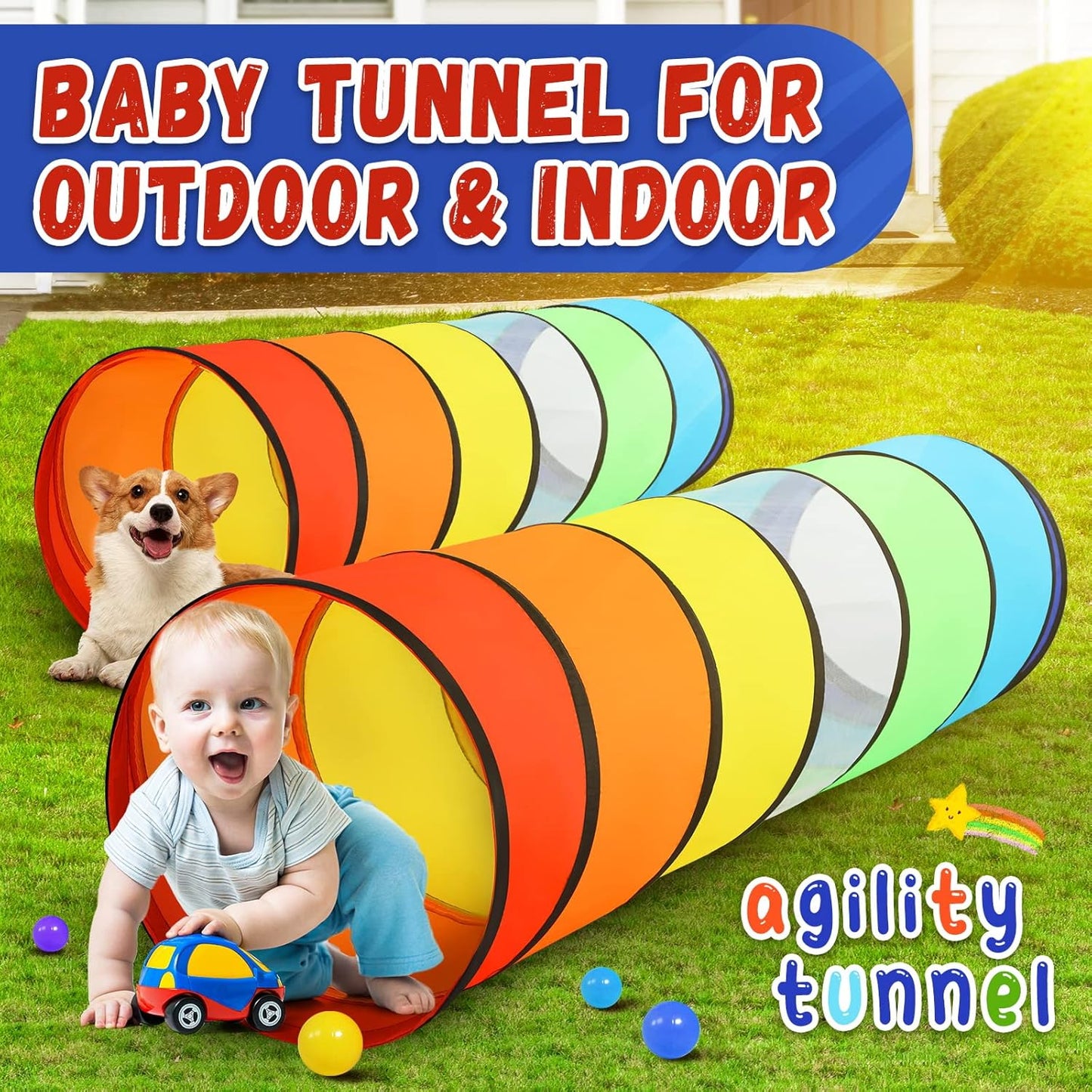 Moncoland Kids Play Tunnel Tent for Toddlers, Pack of 2 Colorful Pop Up Crawl Tunnel Toy for Baby or Pet, Collapsible Gift for Boy and Girl Play Tunnel Indoor and Outdoor Game