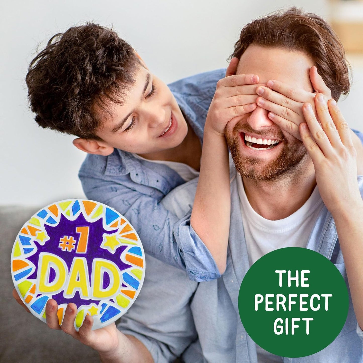 Creative Roots Paint Your Own #1 Dad Stepping Stone, Paintable Ceramic 7 in. Stone, Includes 6 Acrylic Paints & Paintbrush, Great Arts and Crafts for Kids Ages 8-12, Father's Day Gift