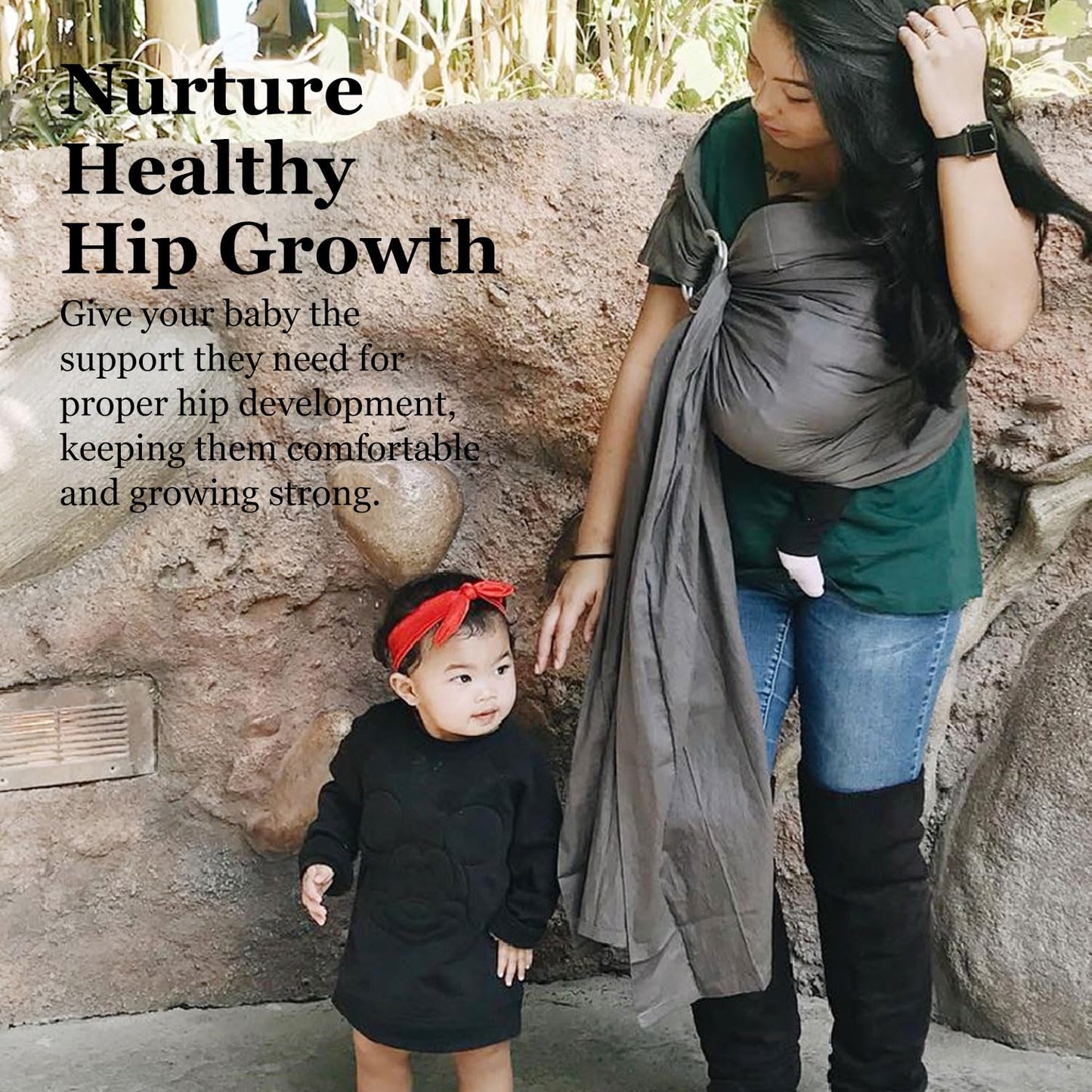 Ring Sling Baby Carrier, Soft Cotton Baby Sling Carrier Newborn to Toddler, Baby Wrap Carrier for Plus Size Parents, Perfect Shower Gift, Grey