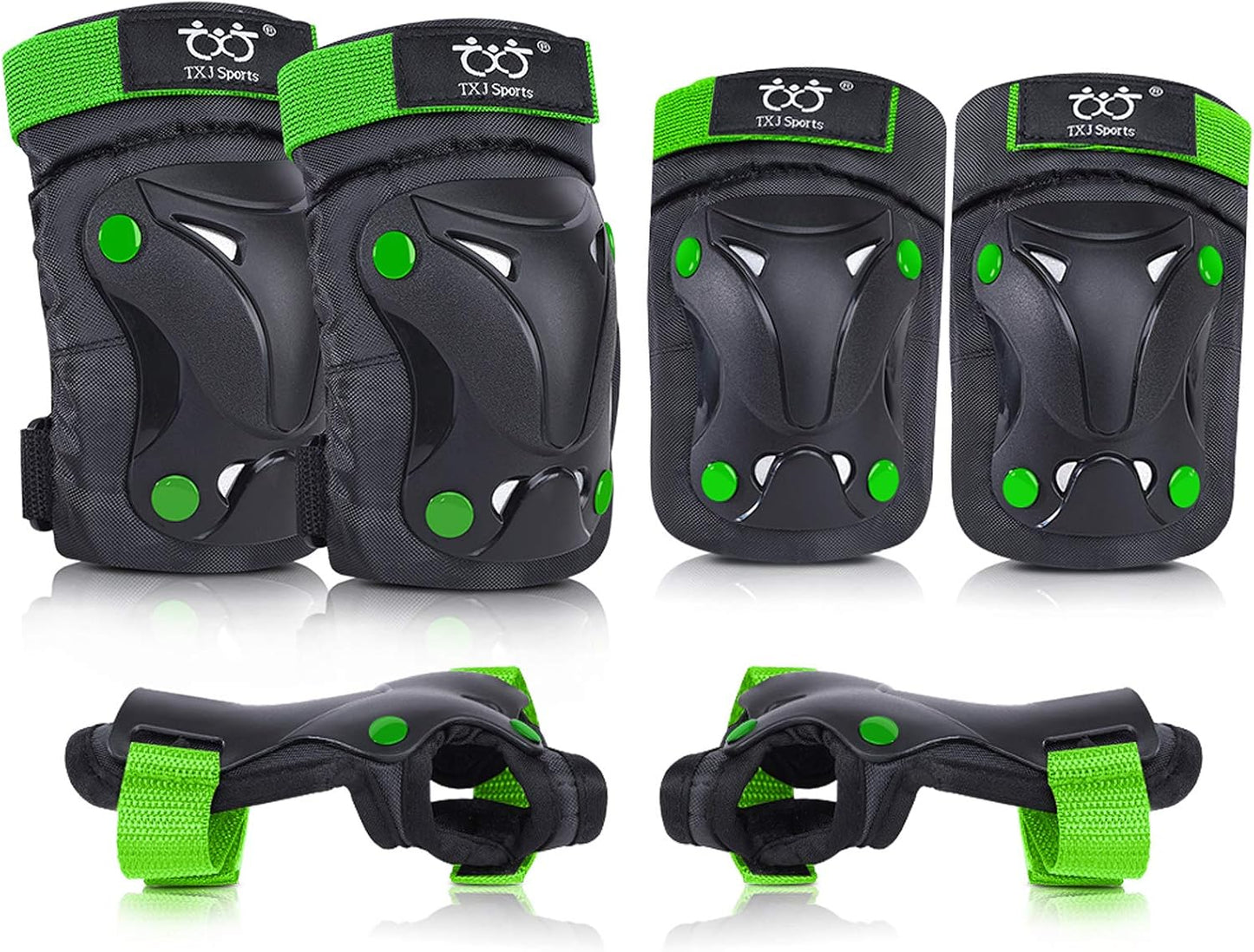 TXJ Sports Knee Pads Elbow Pads with Wrist Guards Protective Gear Set for Kids Youth Skateboard Sports Skateboarding Roller Skating Bicycling 6 in 1