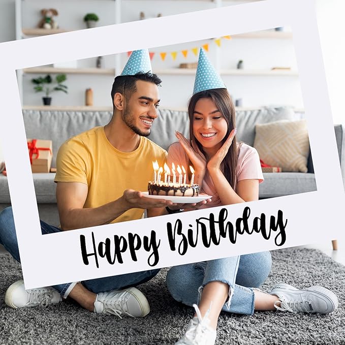 32 x 24 Inch Large Photo Booth Props Picture Frame Happy Birthday Party Frame DIY Cutouts Photo Booth Props Selfie for Party Supplies Favors (White Blank,Horizontal Style)