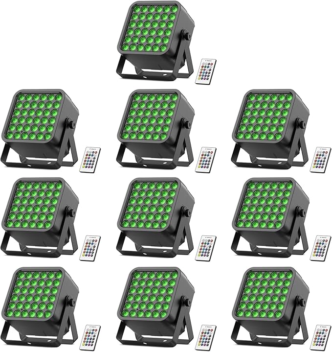 Rechargeable Par Can Lights, 72W RGB 5200mAh Uplights Battery Powered Stage Light, Wireless DJ Lights Sound Activated with Remote & DMX Control for Festivals, Weddings, Bars, Churches, DJ (10 Packs)