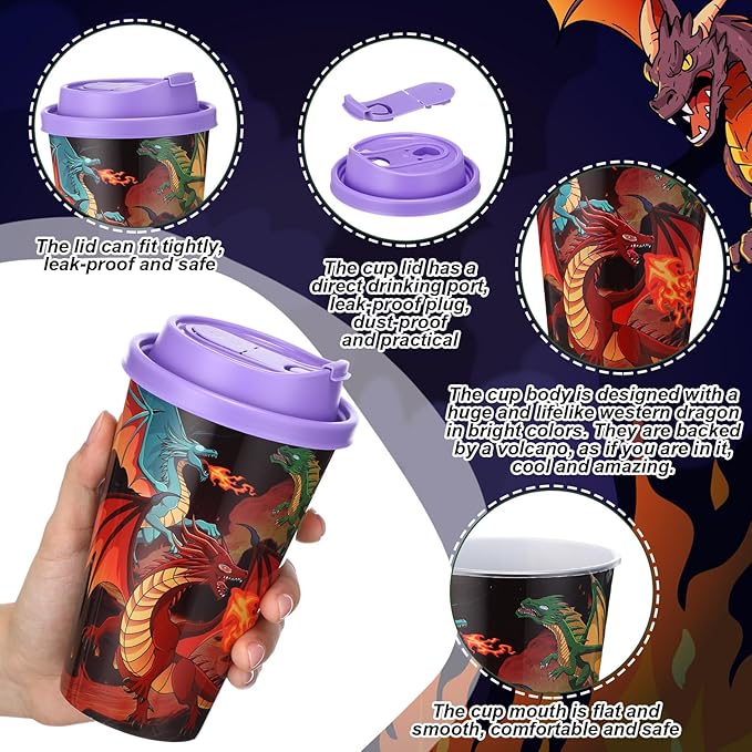 Yungyan 36 Sets Dragon Party Favors Goodie Cups with Lids and Straws for Birthday Decorations Reusable 16oz Plastic Candy Cups Plastic Straws for Birthday Party (Dragon)