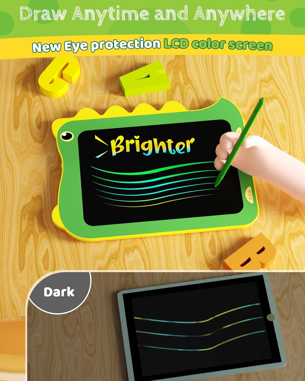 TEKFUN LCD Writing Tablet for Kids, Doodle Board Drawing Pad for Toddlers, Dinosaur Toys for Kids, Travel Toys for 3 4 5 6 Year Old Boys Girls, Easter Birthday Christmas Gifts (8.5in Green)