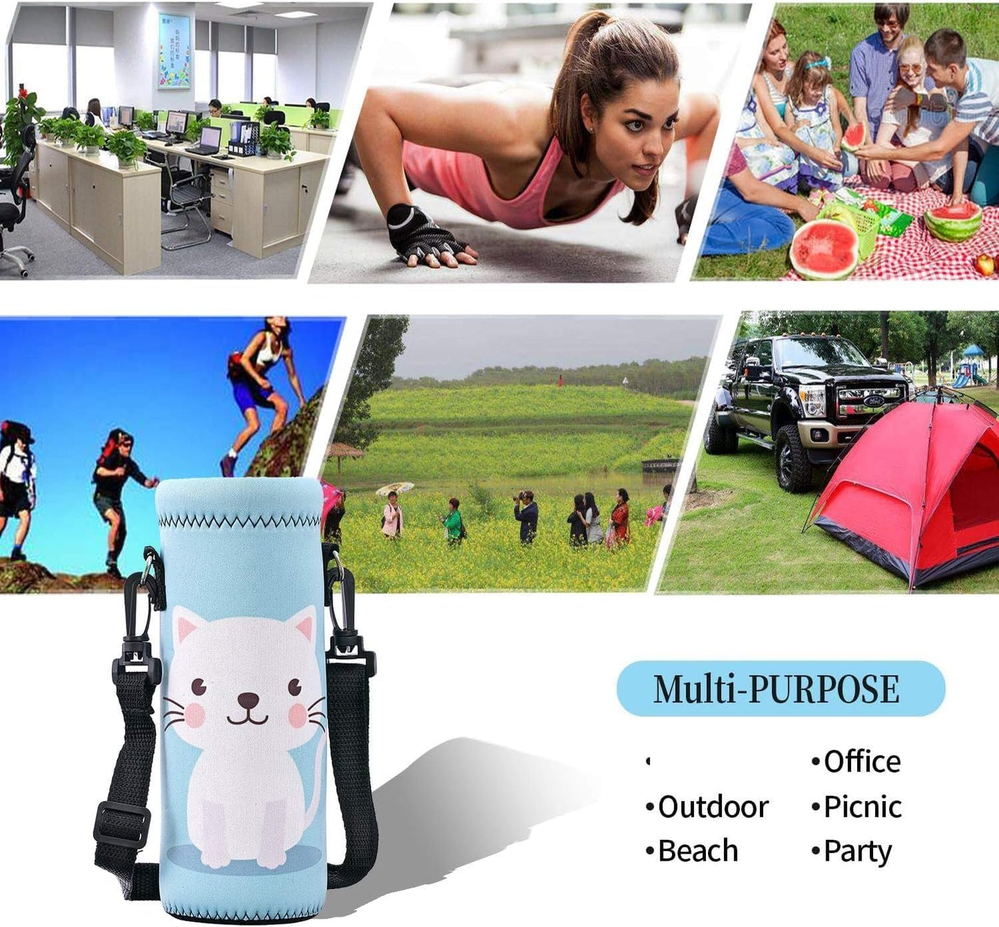 AUPET Water Bottle Bag Carrier,24oz/32oz Insulated Neoprene bottle Sling Holder Case Pouch Cover for 1000ML/750ML Bottles with Shoulder Strap for walking