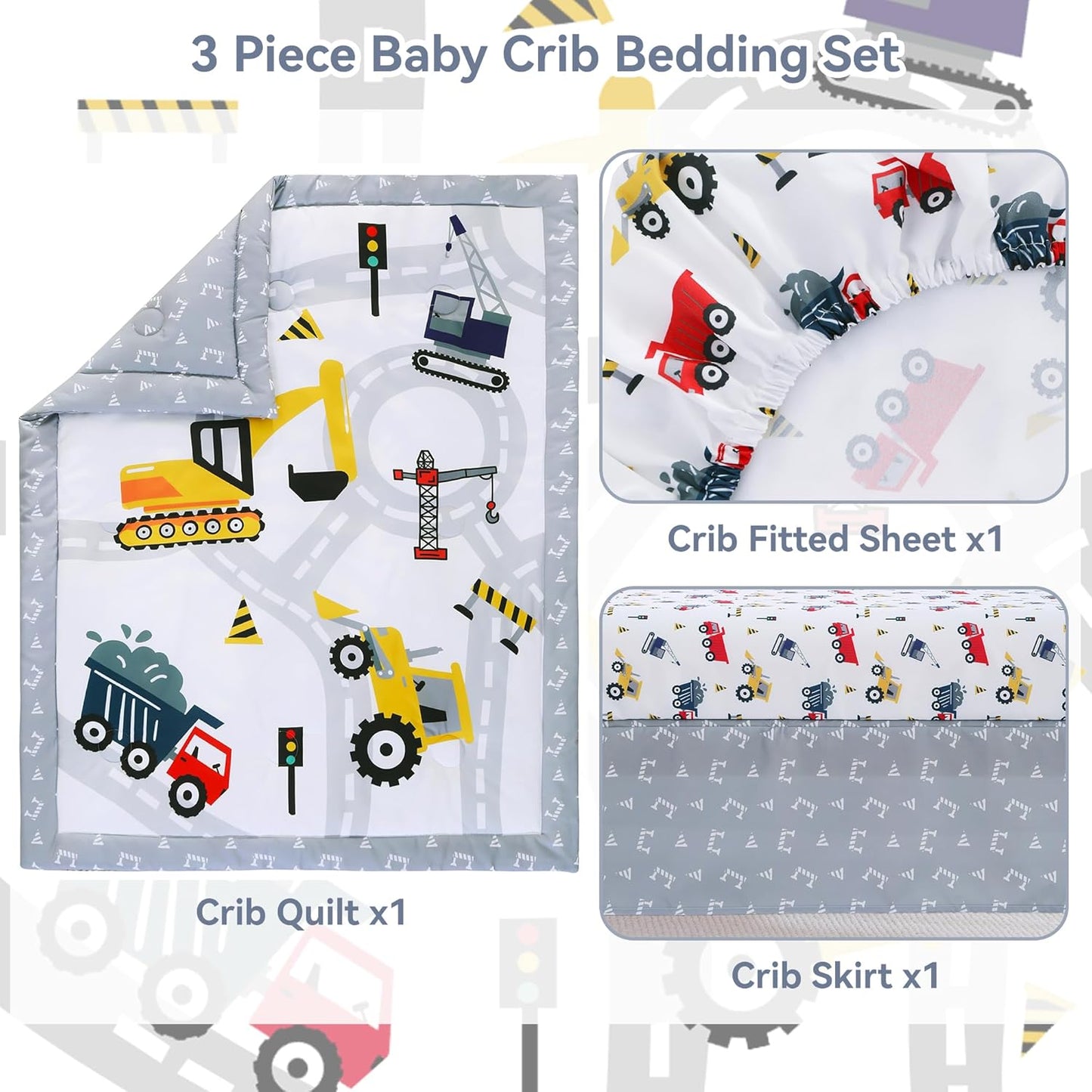 Viviland 3 Pieces Baby Bedding Set for Boy Girls, Baby Bedding Set for Newborn, Infant & Toddler - CAR