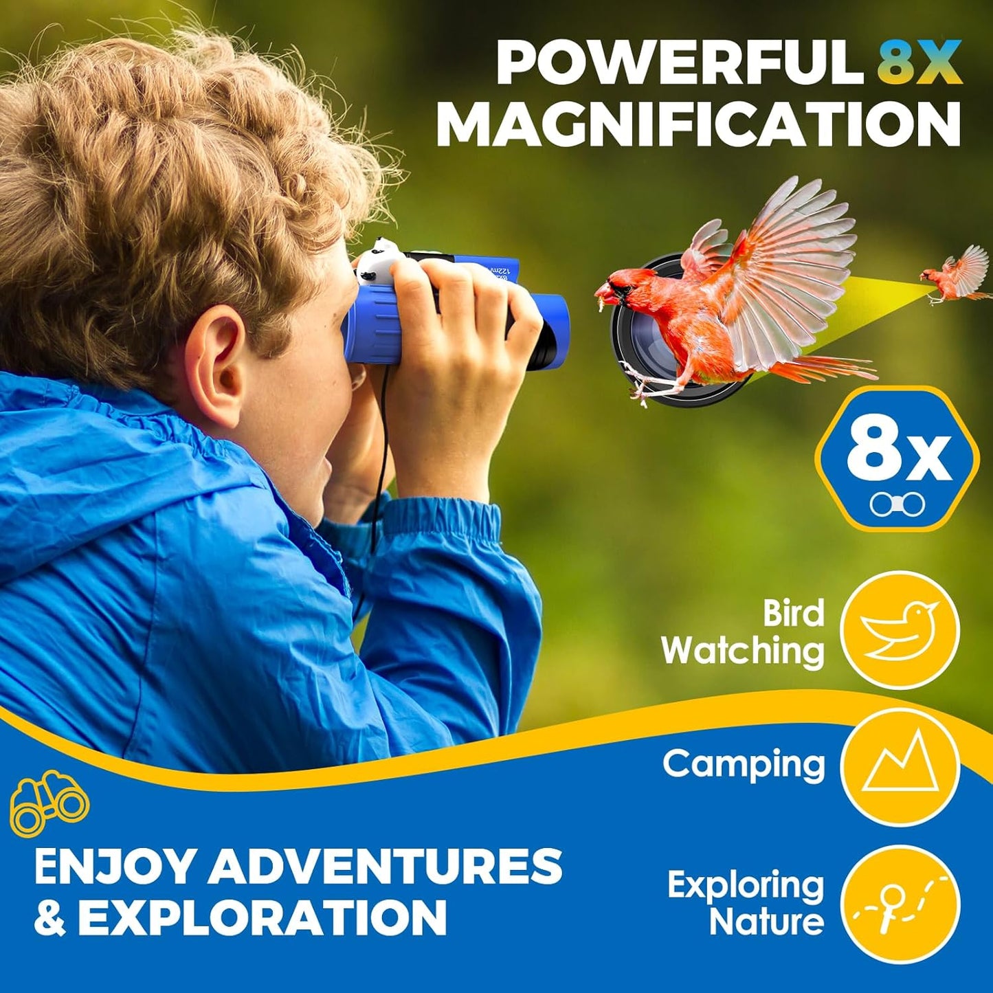 Binoculars for Kids, Toys for 3-12 Year Old Girls and Boys, Bird Watching Hiking 4 5 6 7 8 9 Year Old Girl Boy Christmas Birthday Gifts, Outdoor Toys for Kid Set with Magnifying Glass & Compass