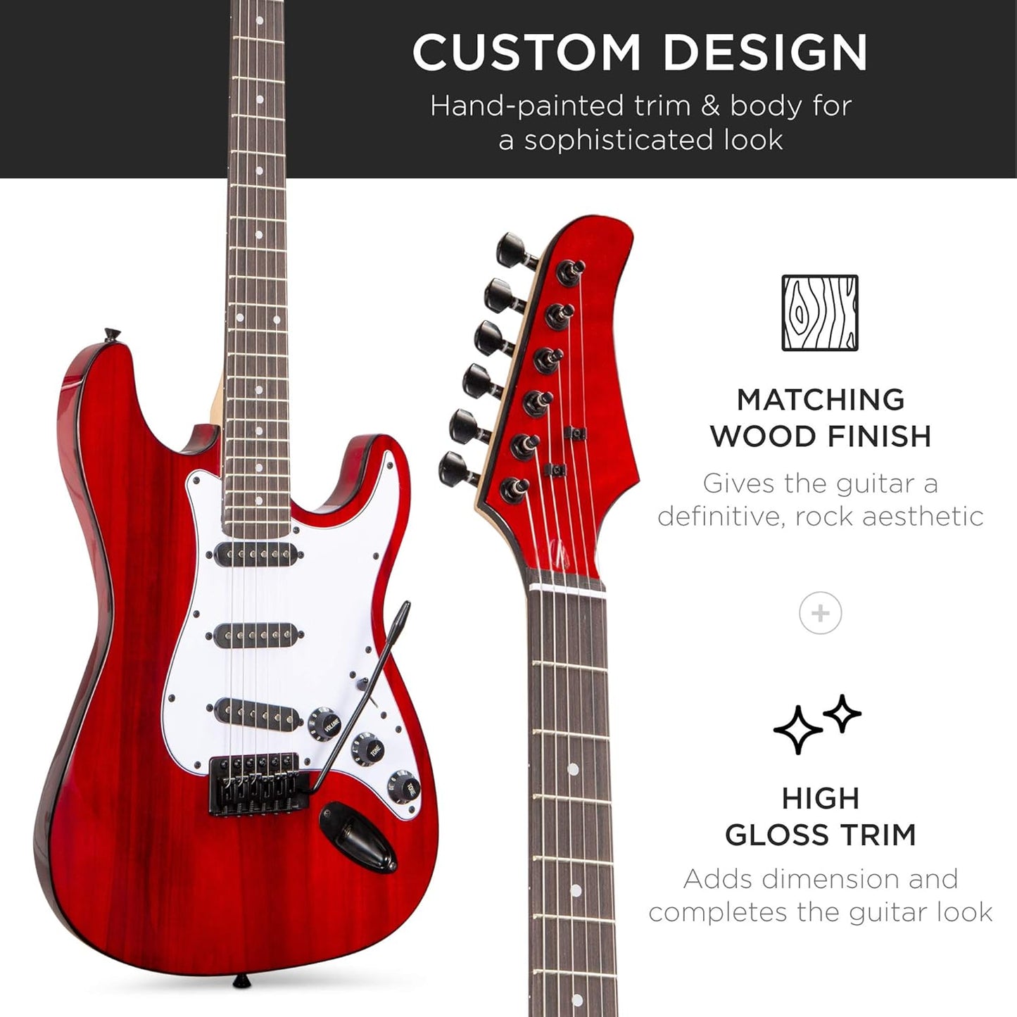 Best Choice Products 39in Full Size Beginner Electric Guitar Starter Kit w/Case, Strap, 10W Amp, Strings, Pick, Tremolo Bar - Cherry Red