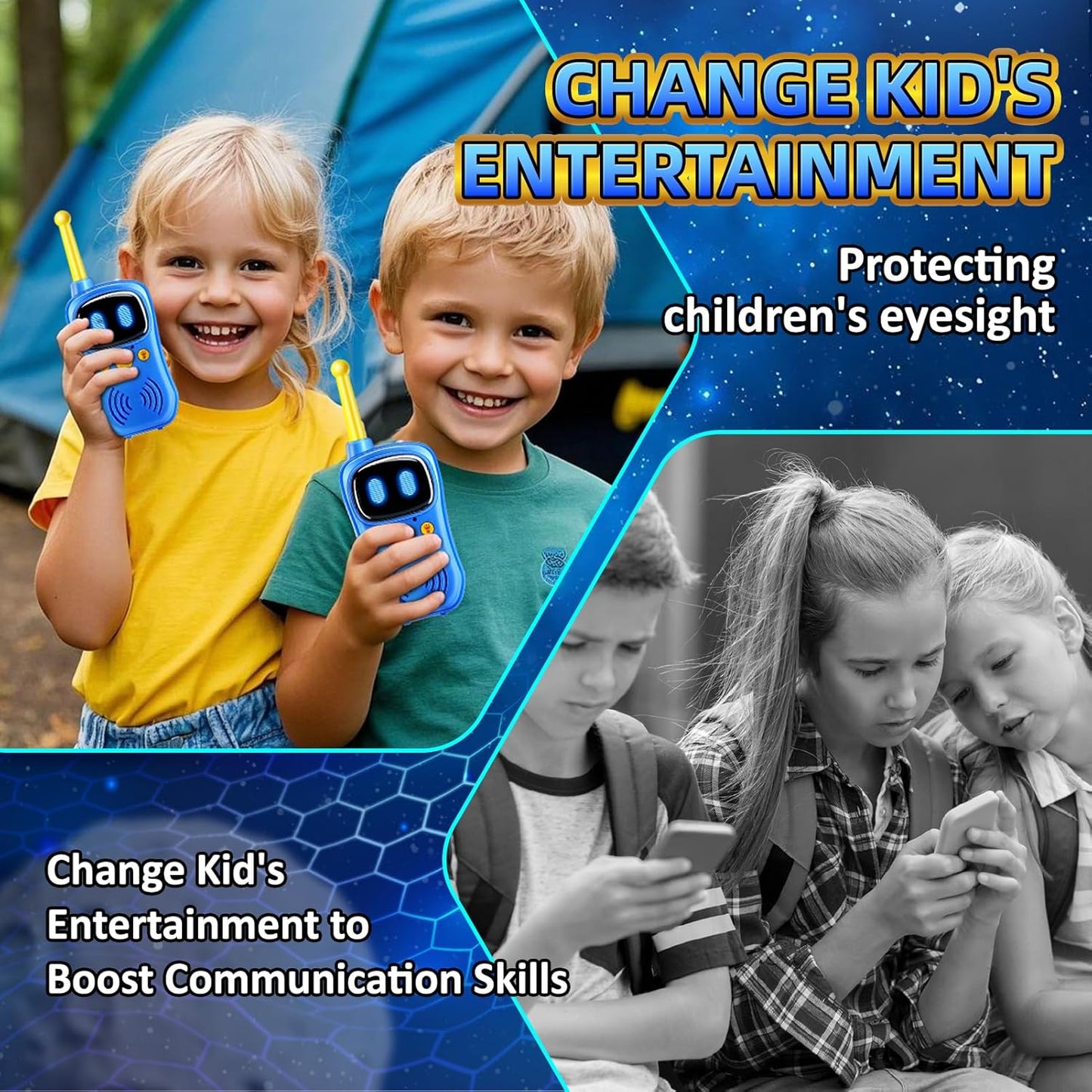 Astronaut Walkie Talkies, 3000 FT Talk Range, Robots Toys for Kids 2Pack, Space Toys Birthday Gifts for 3 4 5 6 7 8 9 10 Year Old, Voice Interactive Gift for Boys & Girls,Top With Handheld Flashlight.