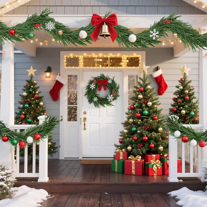 2Pcs 6ft Artificial Norfolk Pine Garland,Christmas Garland Greenery Garland for Mantle, Fireplace, Table, Wall, Window, Bedroom, Indoor Outdoor Holiday Winter Christmas Decorations (2, 6FT)