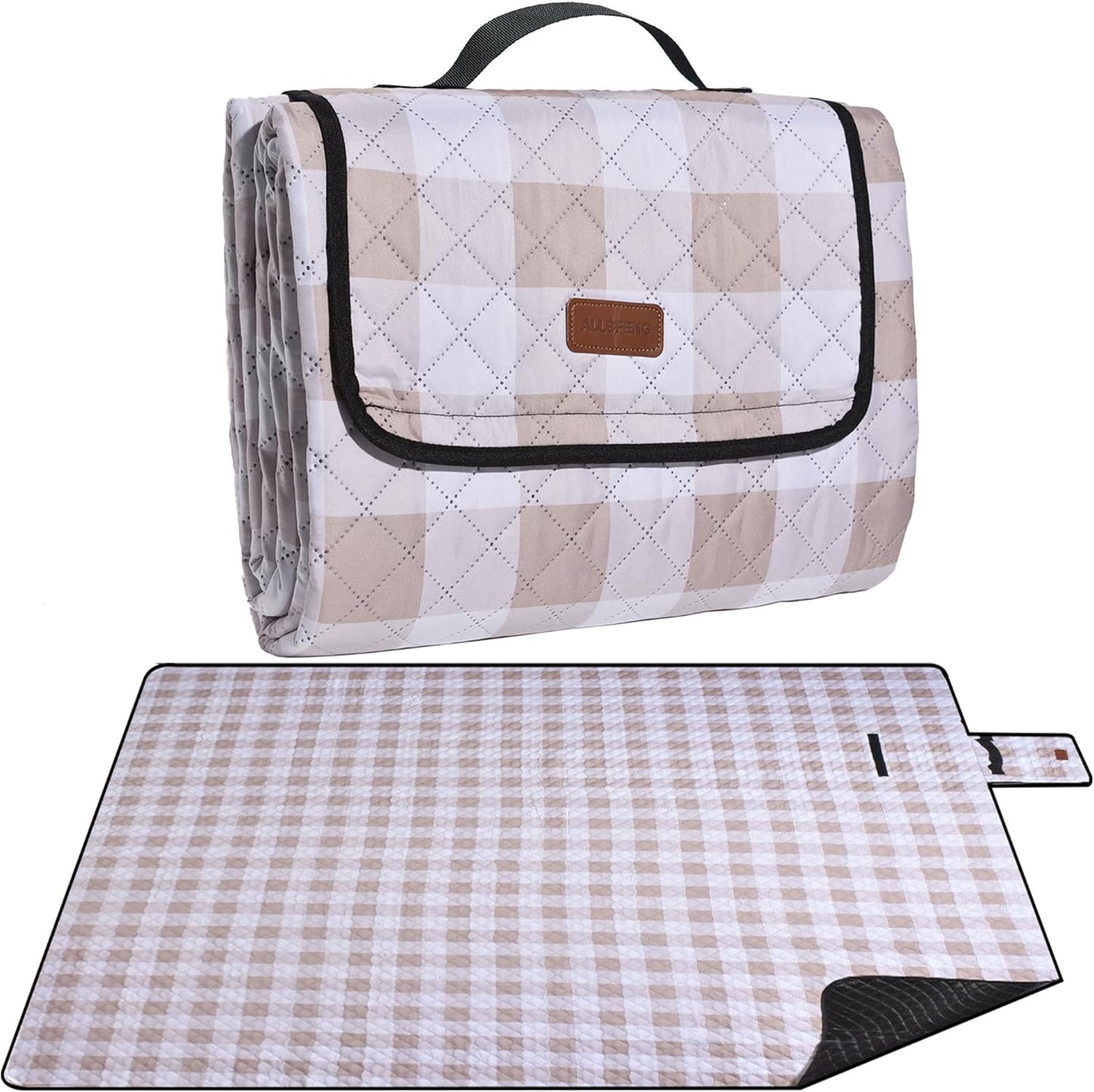 Extra Large Picnic Blanket 80''x 80'' Waterproof Foldable Picnic Mat for Beach, 5-Layer Outdoor Blanket for 6 to 8 Adults,Camping Grass Lawn Park Accessories Couple Park Wedding Registry(Brown)