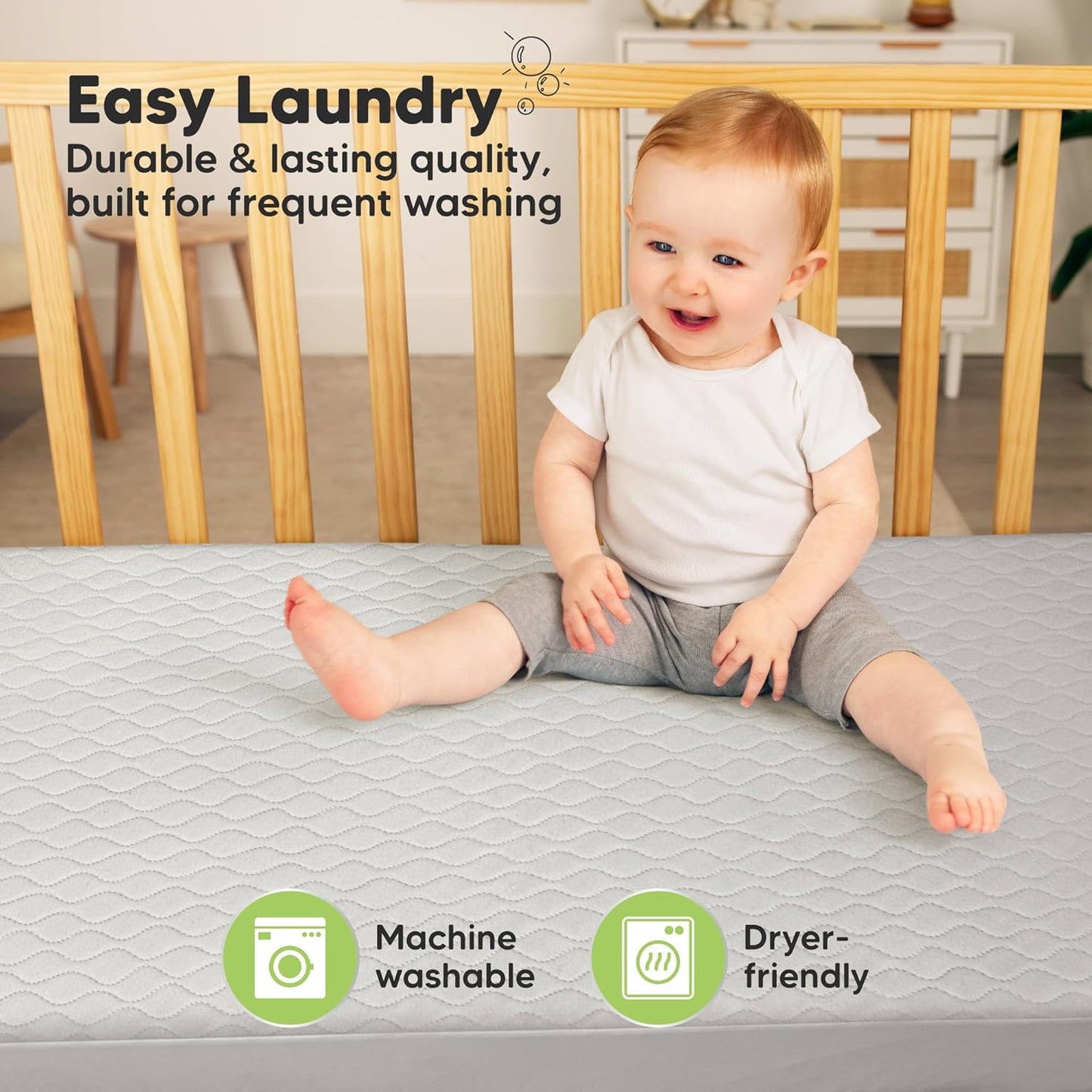 Waterproof Crib Mattress Protector Cover Fitted - 2-Pack Quiet Baby Crib Mattress Pad Sheets, 52" x 28" Soft Quilted Cotton Baby Sheet, Machine Washable, Easy Fit, Durable (Pearl Gray/Mavy)