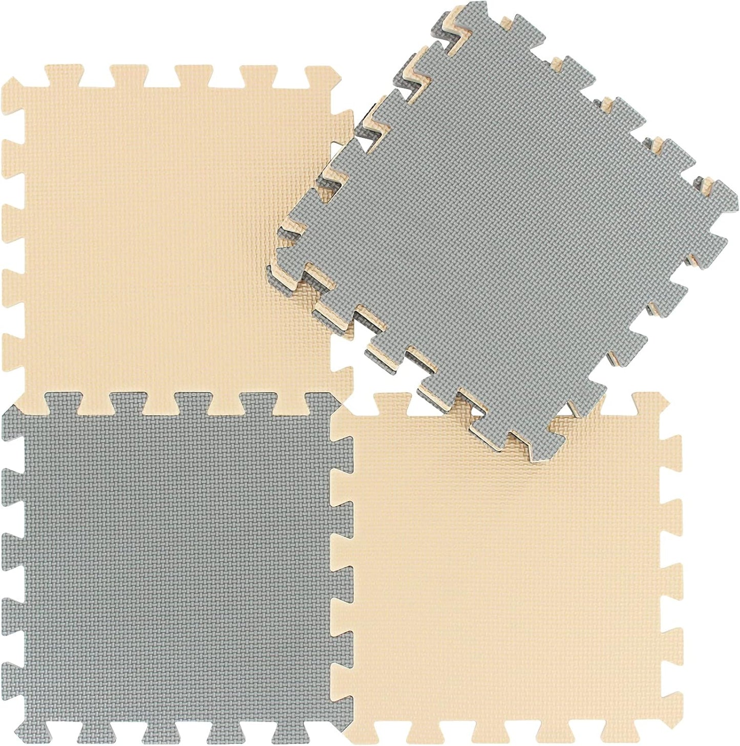 qqpp EVA Rubber 18 Tiles Interlocking Puzzle Foam Floor Mats - Baby Play Mat for Playing | Exercise Mat for Home Workout. Beige, Gray. QC-JLb18N