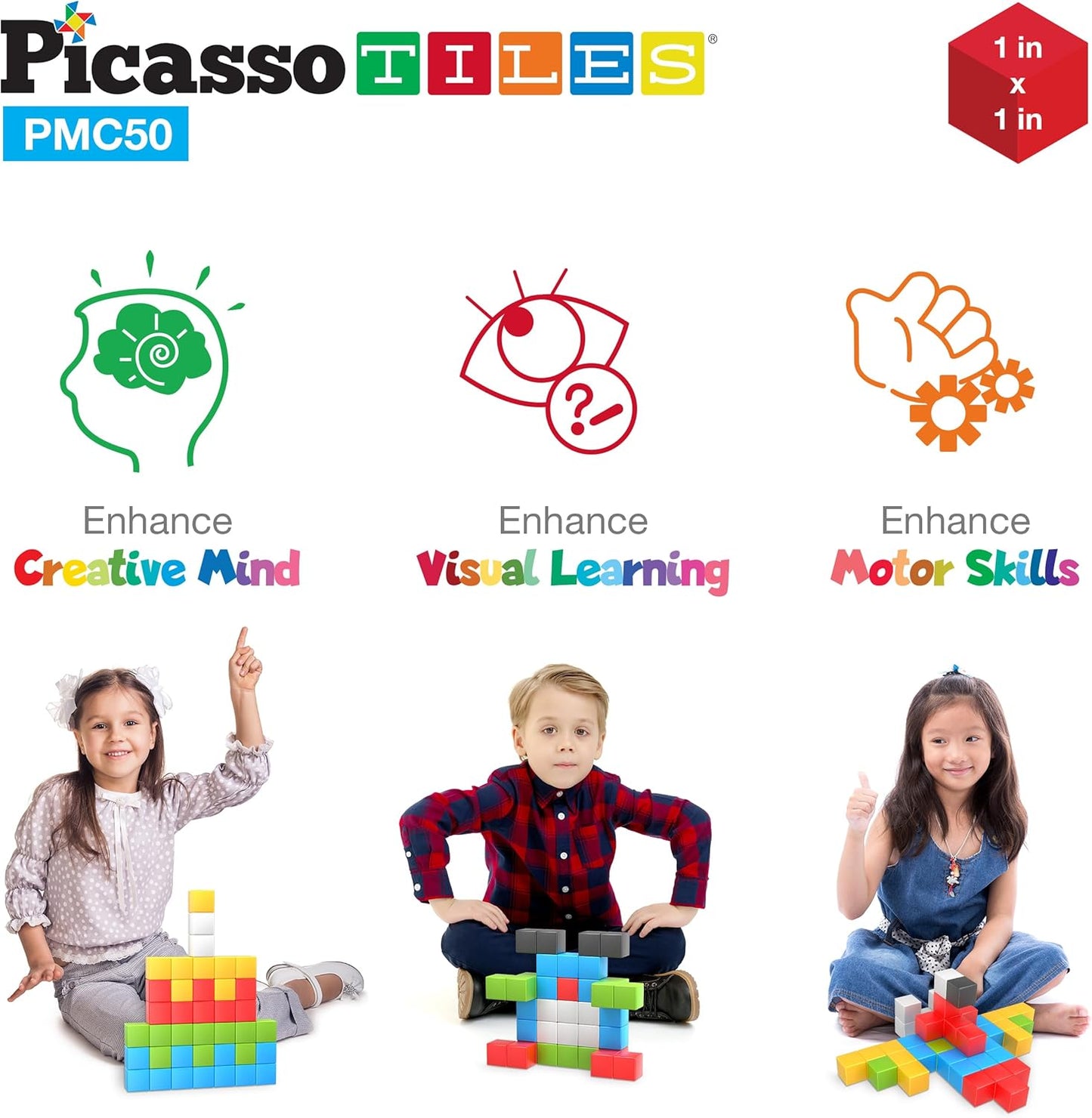 Picasso Cubes Kids Pixel 1” Magnetic Puzzle Cube Mix & Match w/Free Ideabook Sensory Toys STEAM Learning Building Block Magnets Construction Toy Set Stacking Magnet Creative Kit