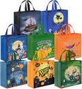 AhfuLife 16 Pcs Halloween Trick or Treat Bags, Candy Tote Bags with Handles, Reusable Non-Woven Gift Bag for Halloween Party Supplies Favors (7.8×7.8×3.1’’)