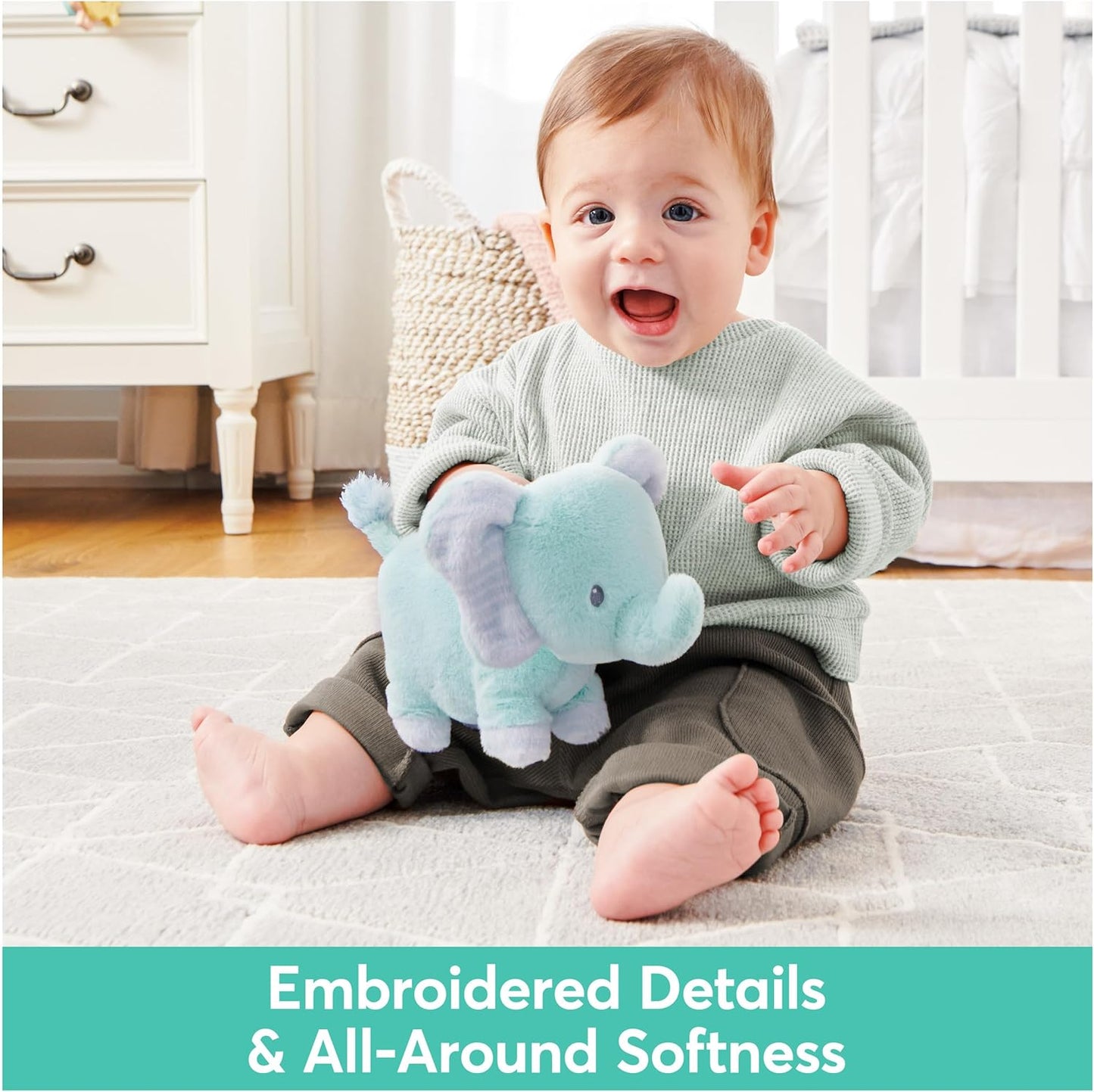 GUND Baby Safari Friends Collection Plush Elephant with Chime, Sensory Toy Stuffed Animal for Babies and Newborns, Teal, 7"
