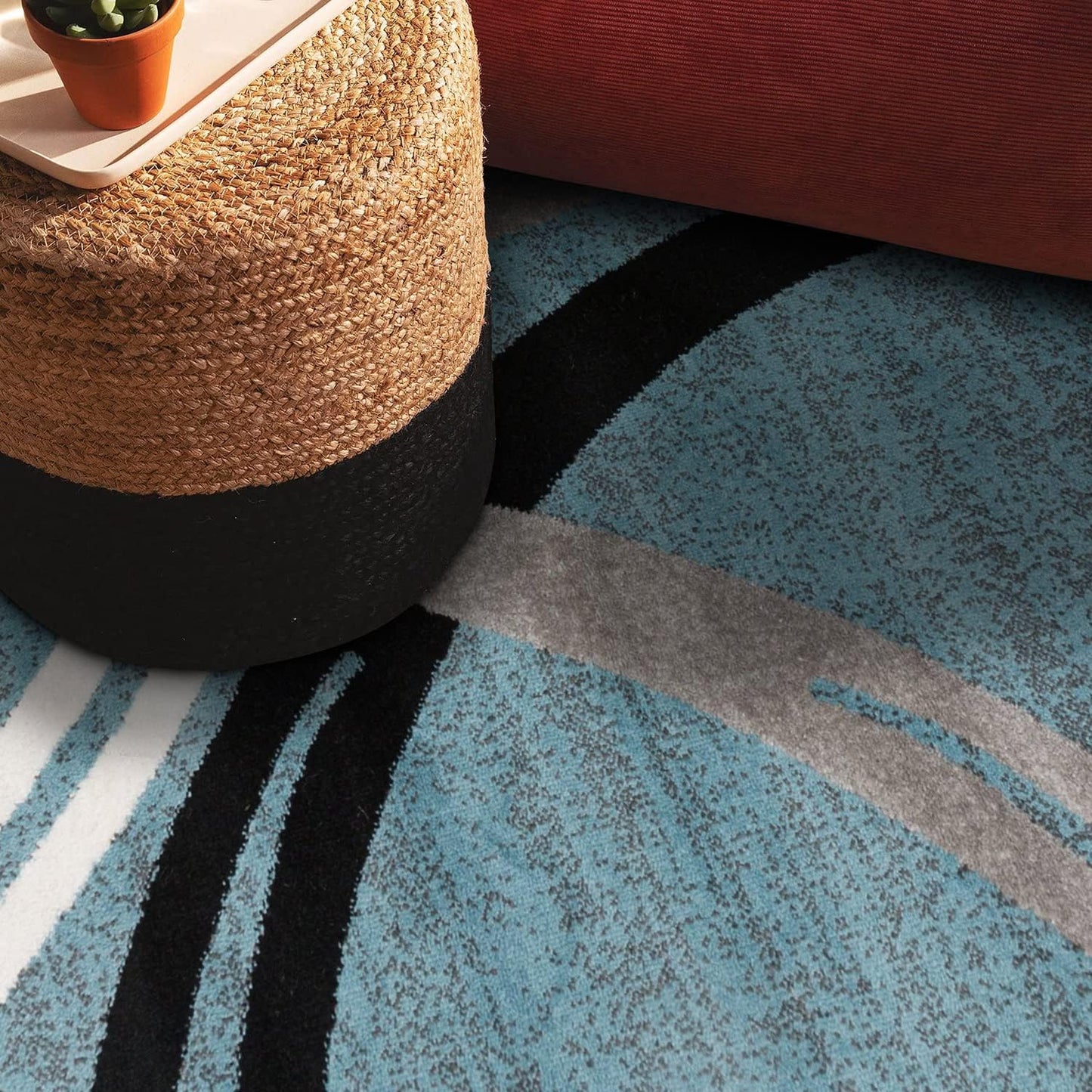 Rugshop Modern Wavy Circles Design 6' 6" (6' 6" Diameter) Blue