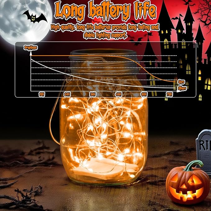 TingMiao Halloween Orange Fairy Lights Battery Operate,7.2ft 20 LEDs String Lights Silver Copper Wire for Hallowen Christmas DIY Decoration Wedding Party (6 Pack)