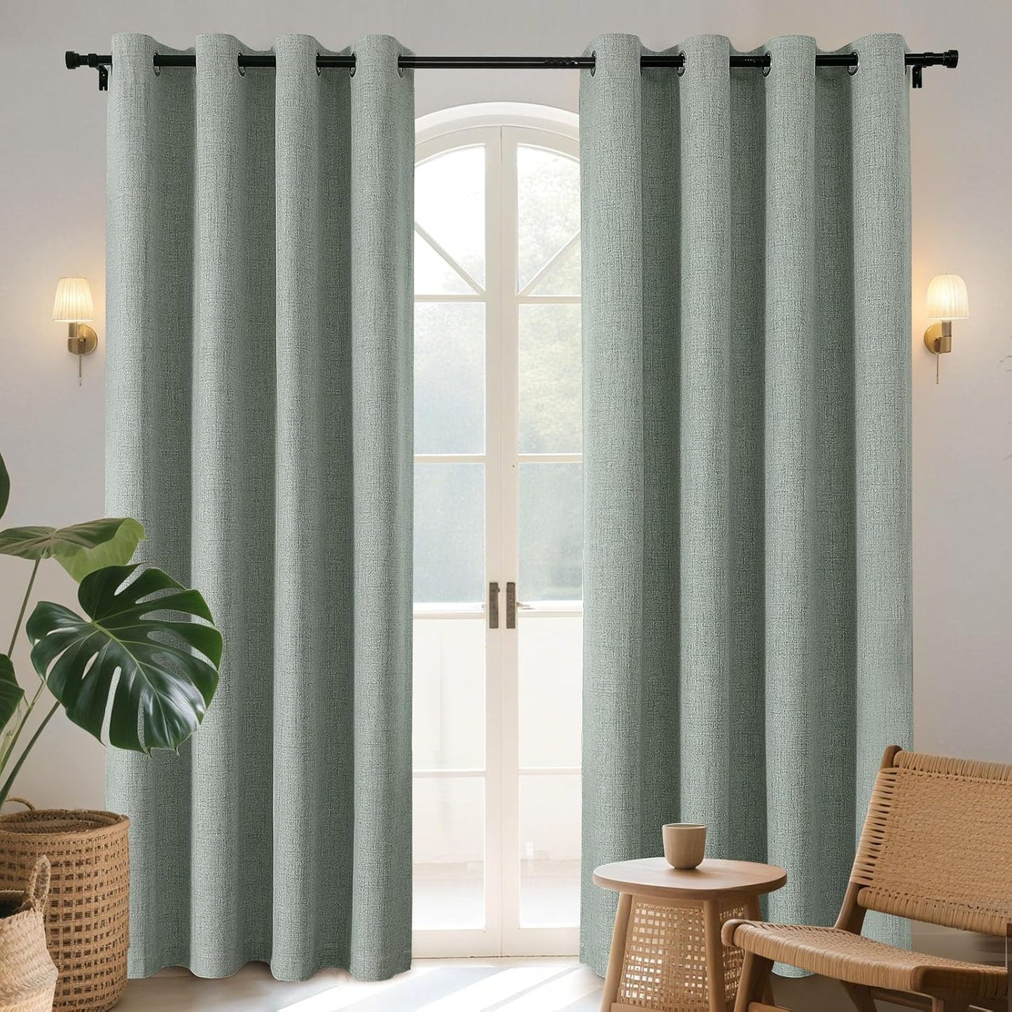 Joydeco Blackout Curtains 95 Inches Long 2 Panels Burg, Room Darkening Curtains for Bedroom, 100% Black Out Textured Thermal Drapes Privacy Protection 2 Panels Set(W52 x L95 Inch, Sage Green)