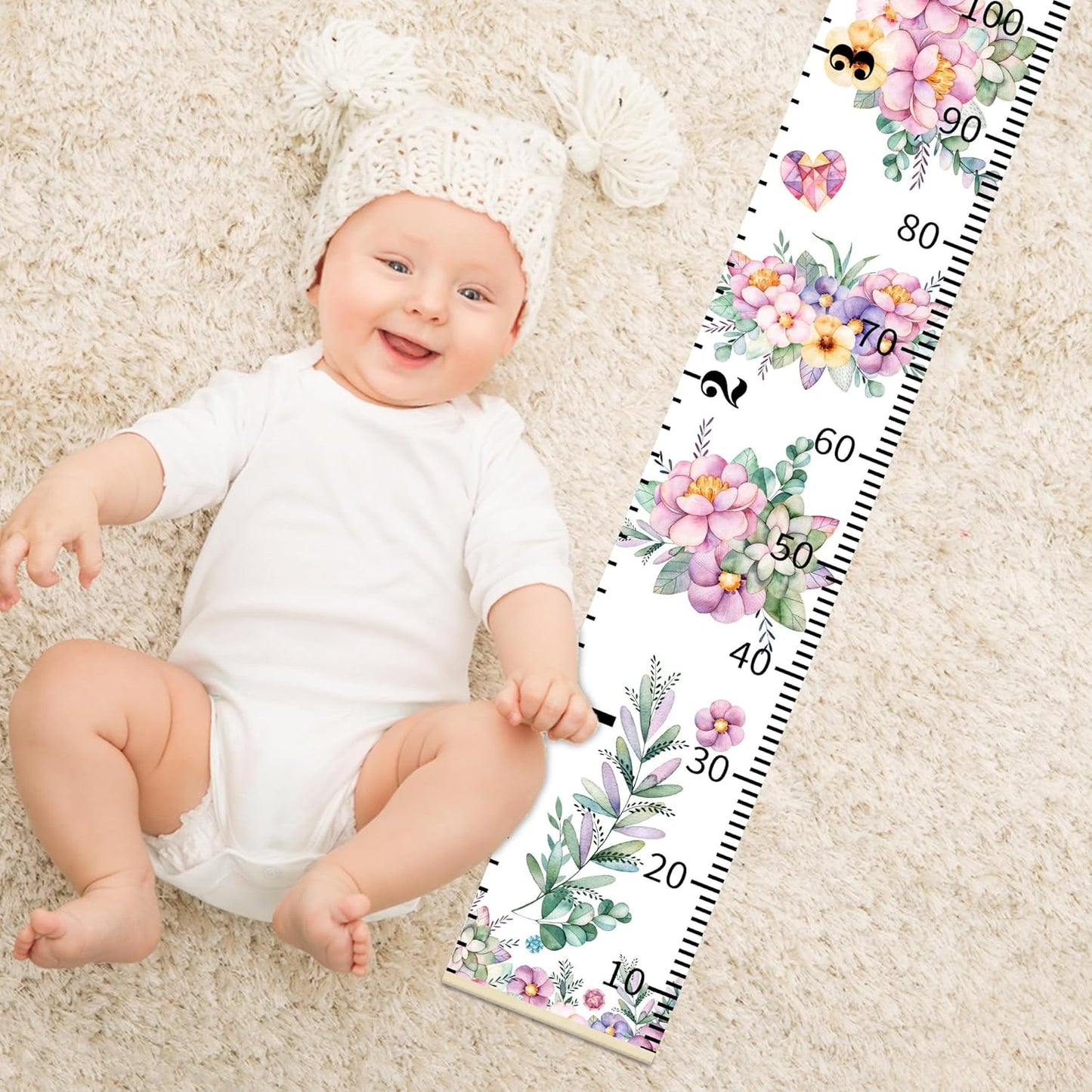 Height Chart for Kids Growth Measuring Girls Room Playroom Essentials Toddler Bedroom Nursery Baby Home Purple Flowers Canvas Wall Decor