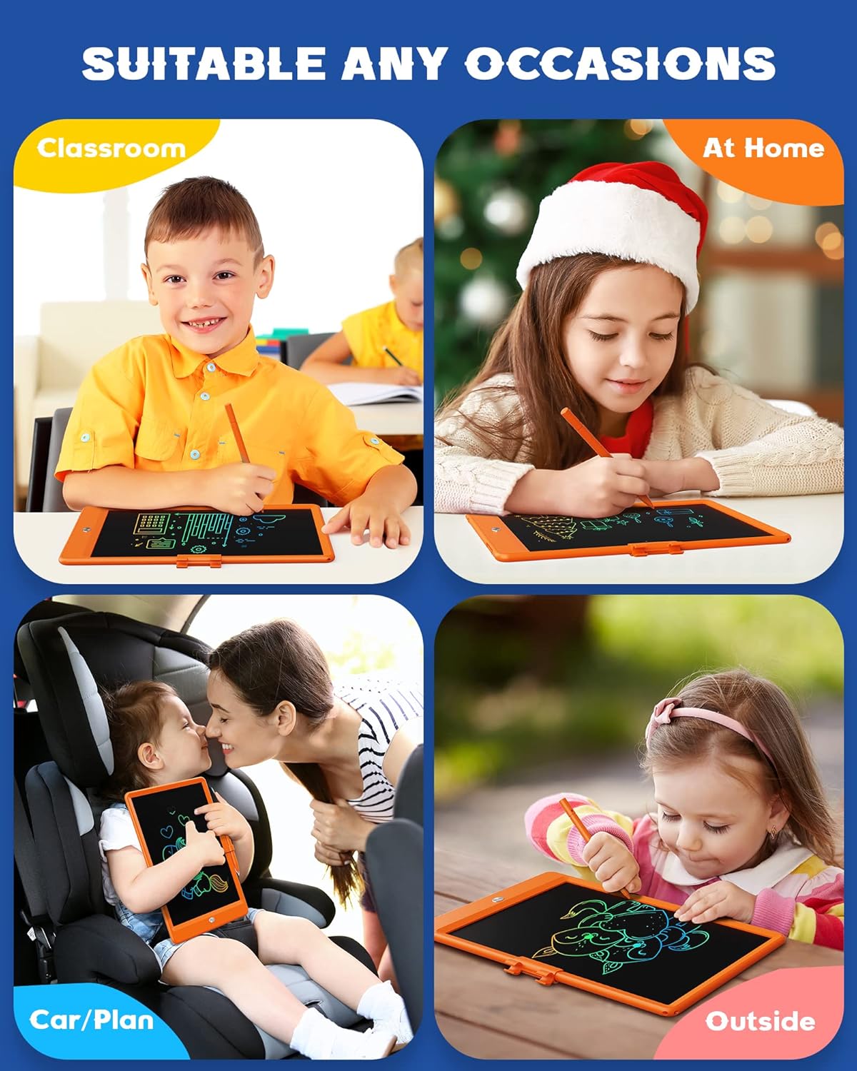 Bravokids LCD Writing Tablet for 3-8 Year Olds - 10 Inch Doodle Board Electronic Drawing Pad, Educational Gift for Kids (Orange)