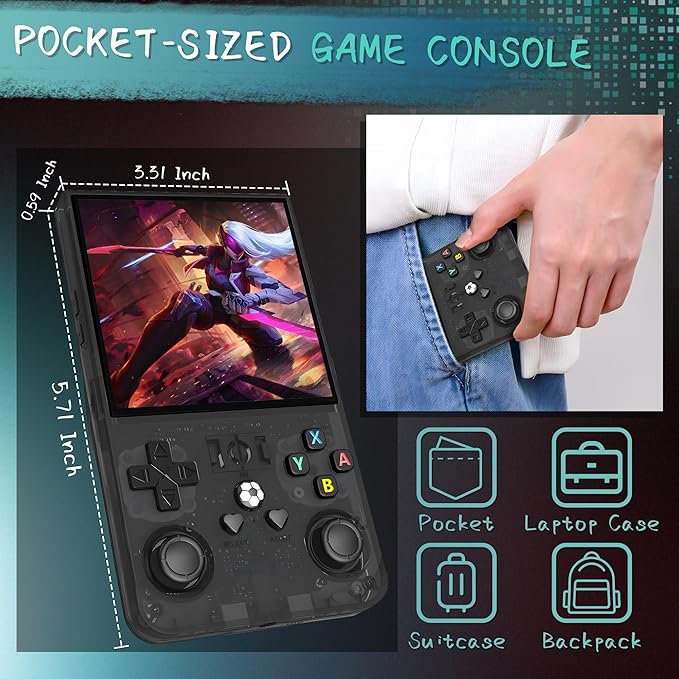 R36MAX Handheld Game Console, 40000+ Games Retro Gaming Console, 256GB TF Card Mini Retro Video Console, 4000mAh Rechargeable 4.0" IPS HD Screen Portable Pocket Arcade (Transparent Black)