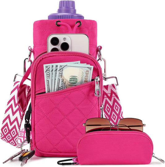 Water Bottle Carrier Bag with Strap, Water Bottle Holder Crossbody Bags for Women Men for Walking, Hiking,Cycling