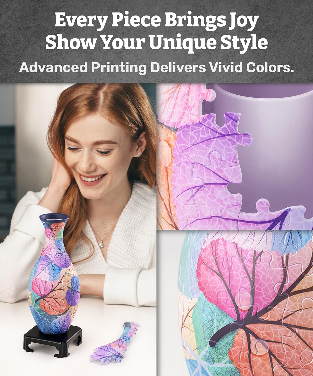 Pintoo 3D Puzzle Vase Unique Flower Vase Made by 160 Curved Plastic Puzzle Pieces House Warming Gift for Flower Arrangements and Home Decoration - [S1034] (Classic, Colorful Leaves)