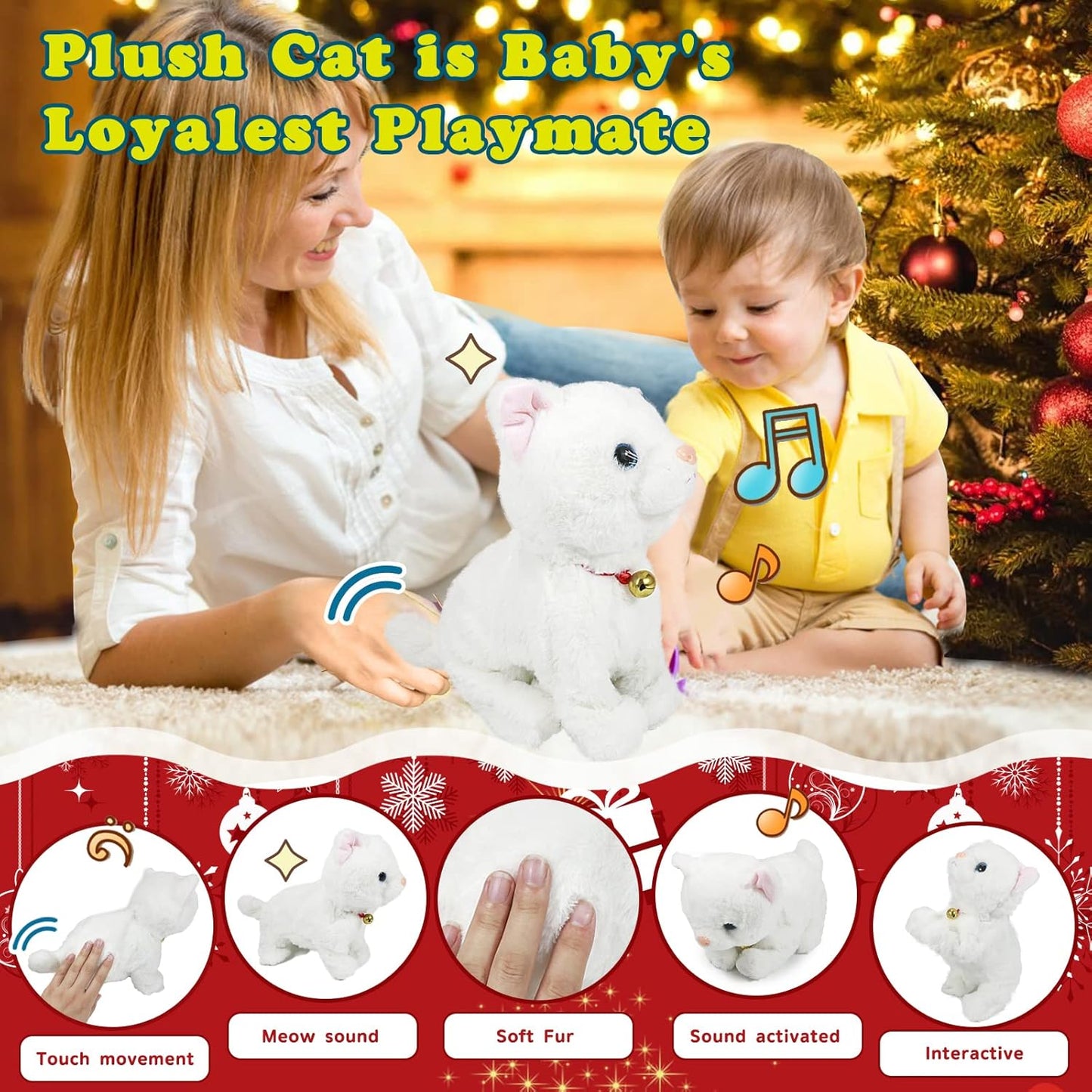 Plush Cat Stuffed Animal Interactive Cat Robot Toy, LED Robotic Cat Barking Meow Kitten Touch Control, Electronic Cat Pet, Robot Cat Kitty Toy, Animated Toy Cats for Girls Baby Kids