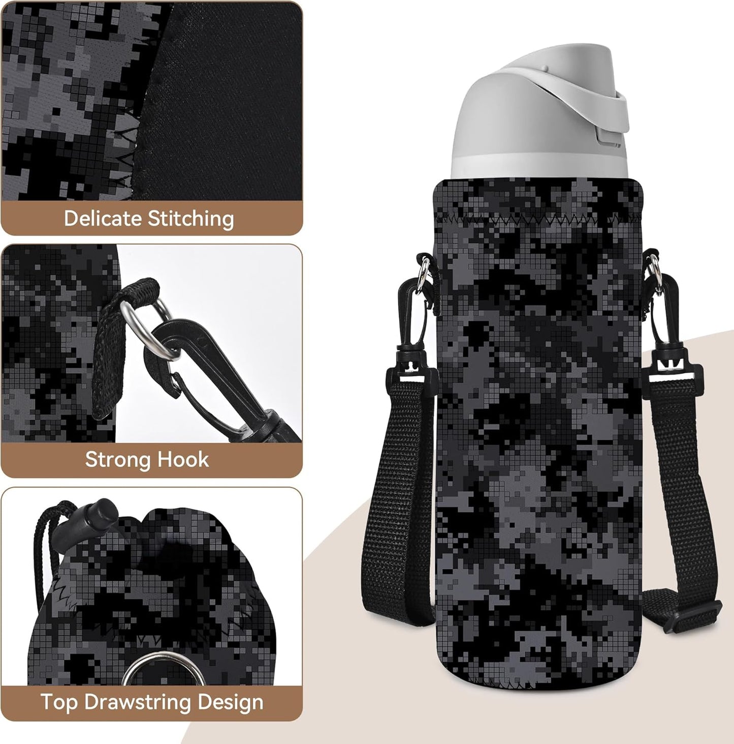 AUPET Water Bottle Sling Bag Carrier Crossbody Sleeve,Insulated Neoprene Bottle Case Holder Pouch Cover 500ML/17oz with Shoulder Strap for Walking Women Men
