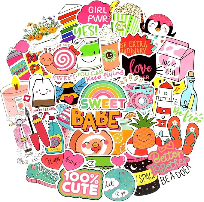 QTL Cute Stickers for Girls VSCO Stickers for Hydroflask Laptop Kids Teens Girls Waterproof Vinyl Packs 50Pcs