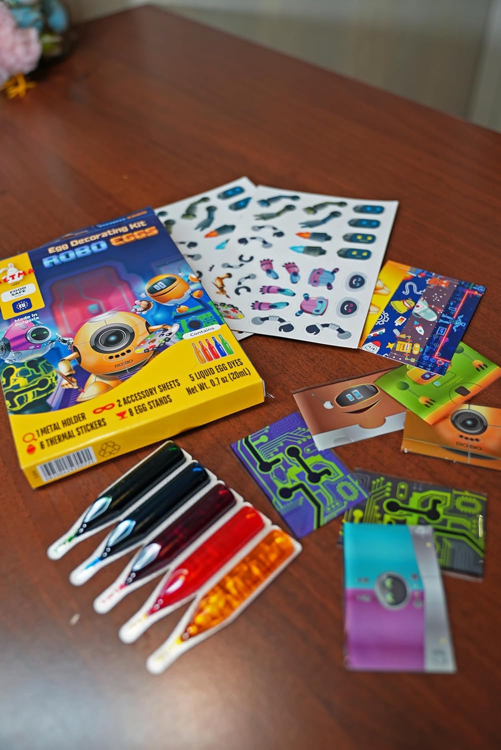 METMA 1999 Egg Decorating Kit ROBO - Complete Decorative Eggs Set with Liquid Dyes, Stickers, Egg Spinner, and More - Fun Easter Egg Dye Kit Arts and Crafts for Kids(ROBO Eggs)