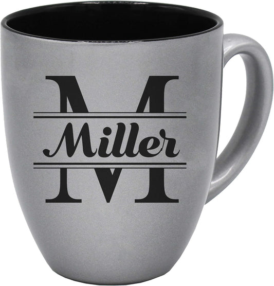Custom Engraved Coffee Latte Mug - Personalized Coffee and Tea Cup (Silver)