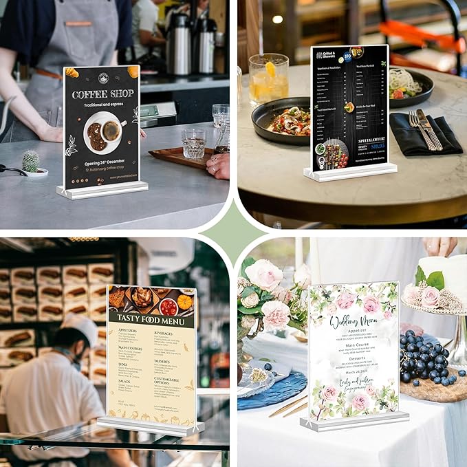 Acrylic Sign Holder 5x7, 25 Pack Clear Double Sided Table Menu Vertical Display, Plastic Flyer Display Stand, Paper photo Plastic Sign Frame Suitable for Restaurants Office Store Hotels, Show Fair