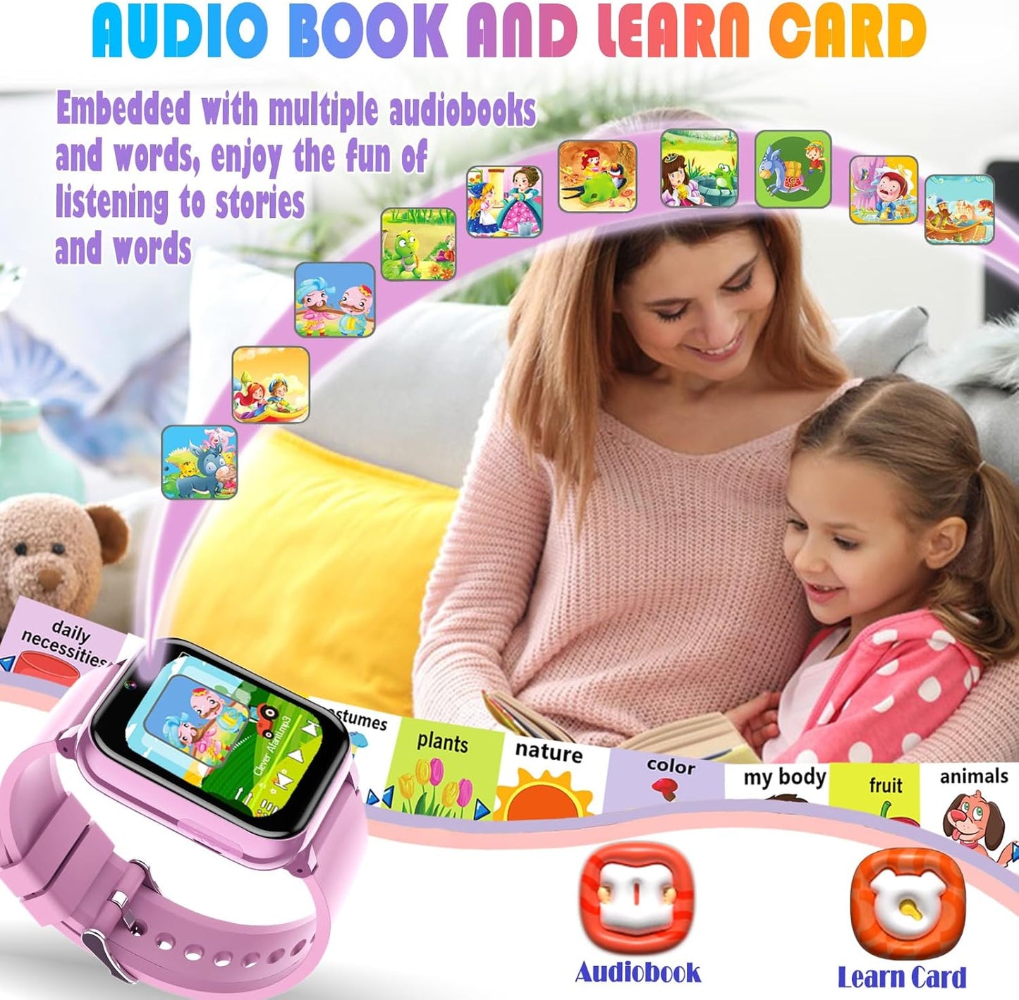 Goodatech 1.69'' Kids Smart Watch for Kids Boys Girls, HD Camera,26 Puzzle Games,Video Music Player,Pedometer,Flashlight,Alarm Clock, Christmas Birthday Gifts for 4-12 Years Children (Pink)