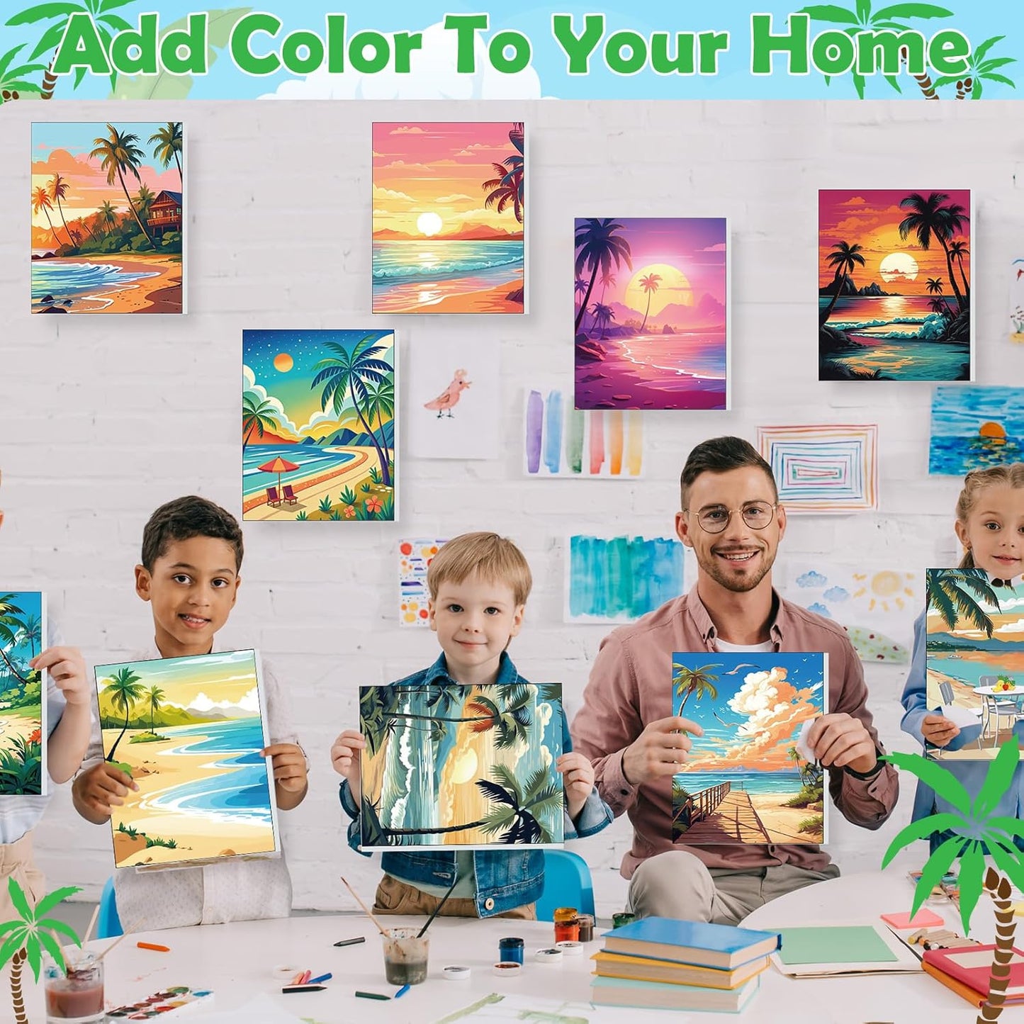 Blosssound 10 Set Pre Printed Canvas Pre Drawn Canvas Painting with Easel Kits 5" x 7" Outline Painting Panels for Beginners, DIY Craft Project, Party Favor, Home Decors(Hawaii)