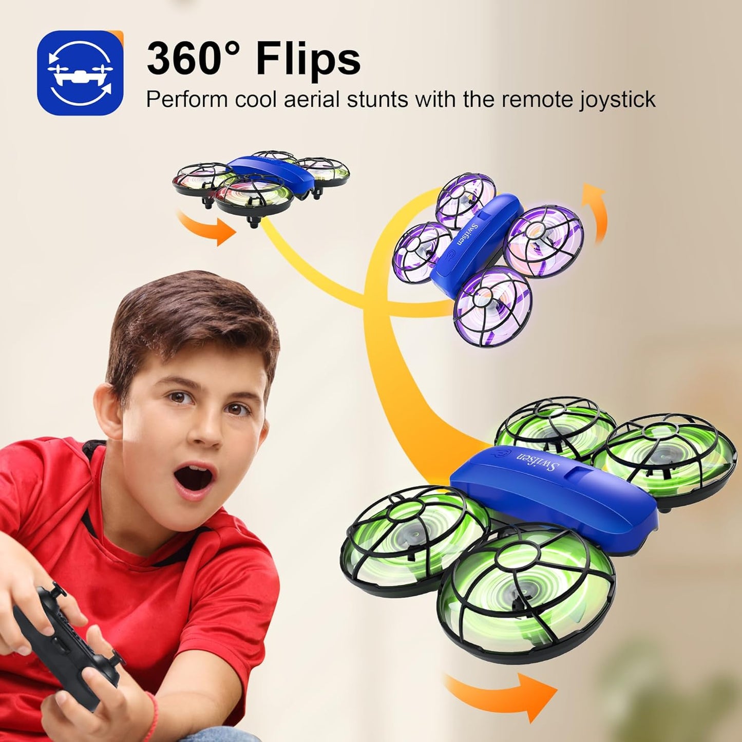 Drones for Kids with Camera,Rc Drone Indoor Small Helicopter,Birthday Gifts for Boys and Girls Beginners Friendly,Mini Quadcopter Toy With 2 Batteries,Propeller Protect,Altitude Hold