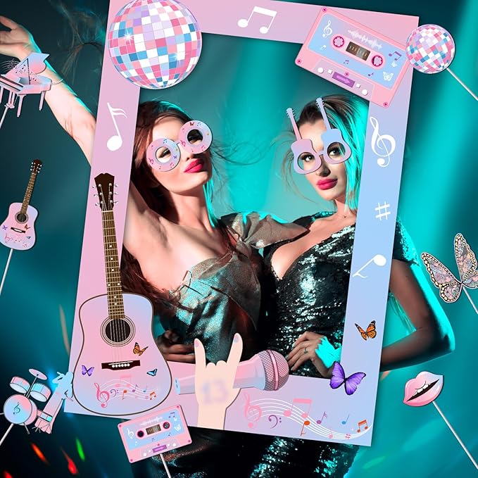 Birthday Photo Booth Props,18pcs Theme Party Decoration Music in My Era Photo Frame Supplies for Party Decoration