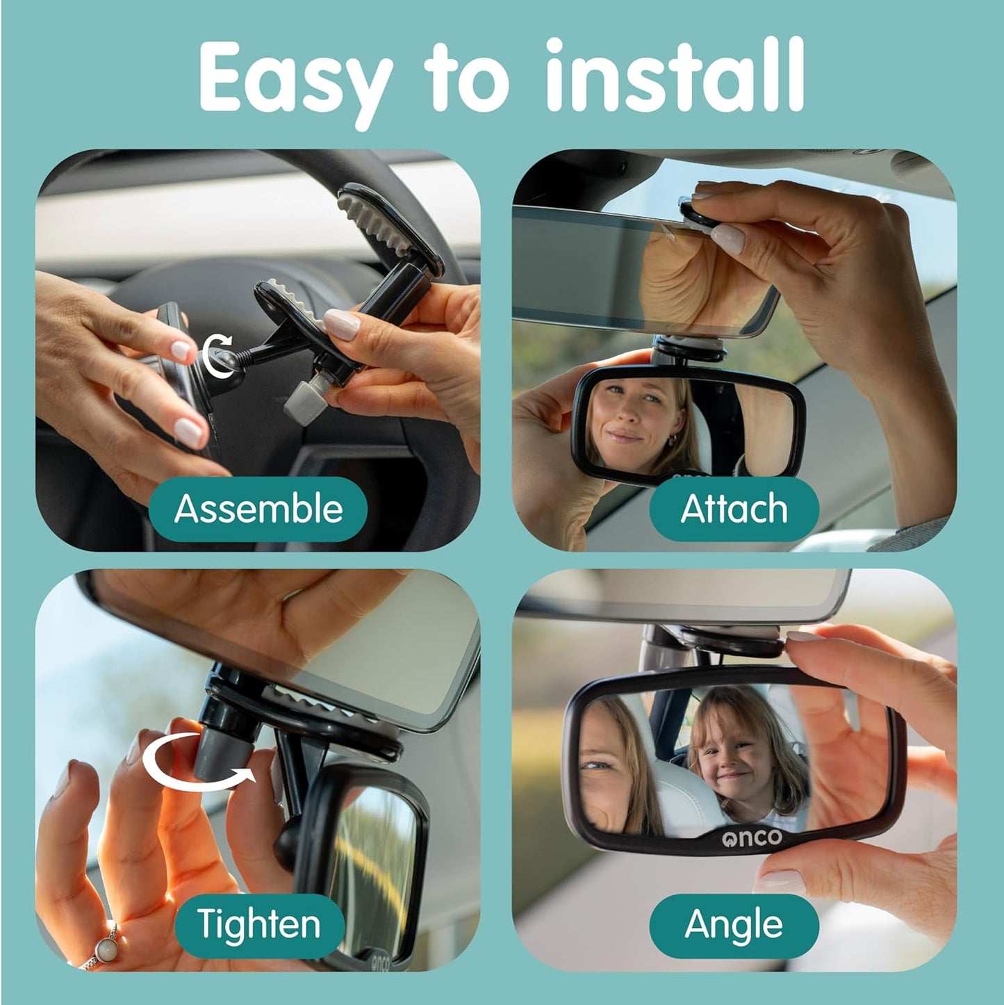 Onco Forward Facing Baby Car Mirror - Clip On Car Mirror for Baby, 100% Shatterproof & Shakeproof, Newborn Essentials