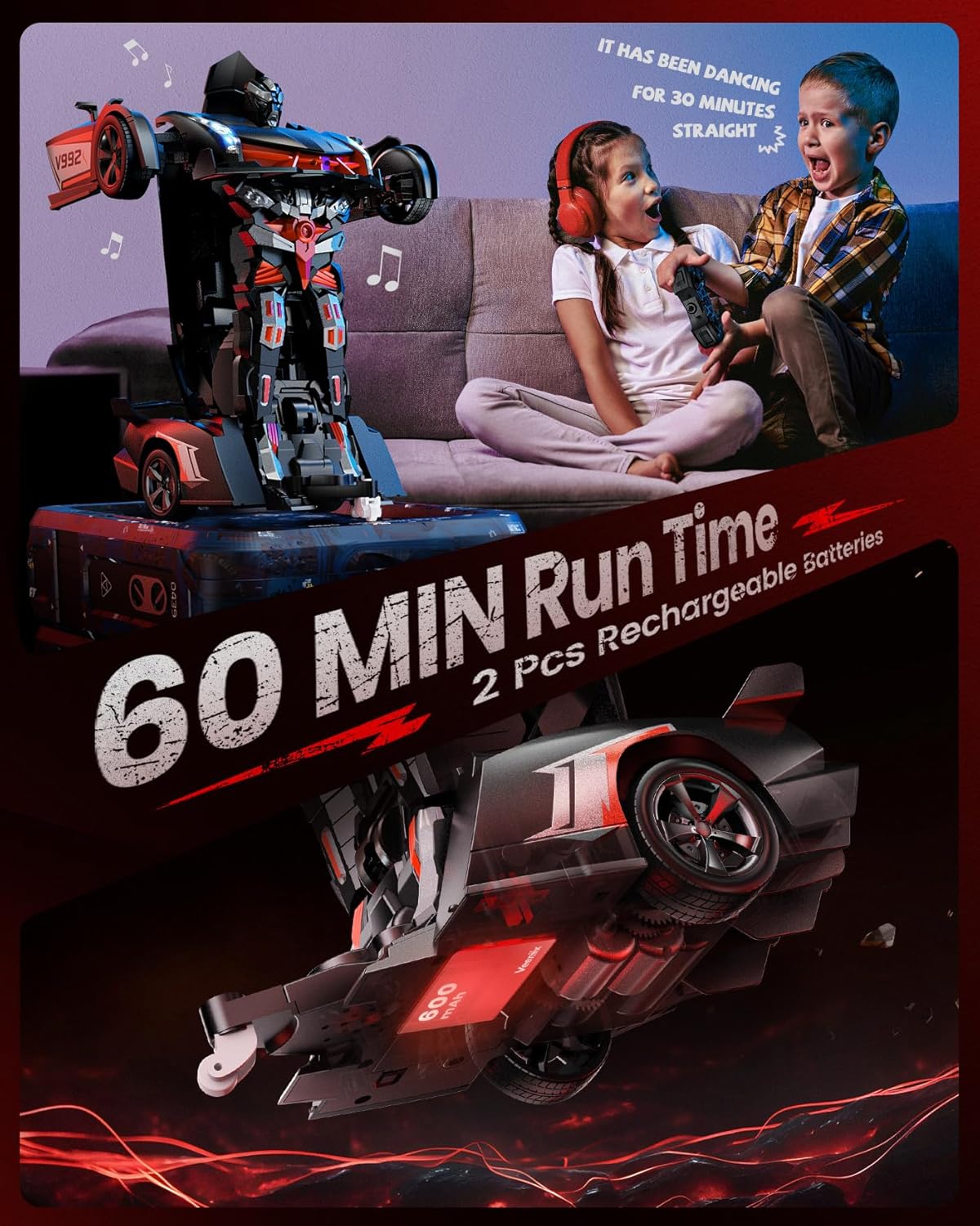 V992 Transform Robot RC Car, 1:14 Scale, 2-in-1 Robot Toy Car with Sound & Light Effects, Gesture Sensing, Automatic Deformation, Ideal Gift for Boys and Girls