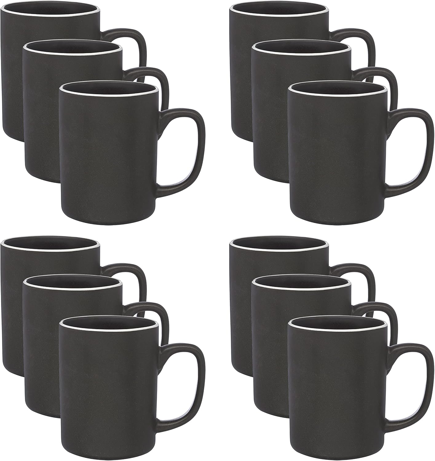 DISCOUNT PROMOS El Grande Matte Ceramic Mugs 20 oz. Set of 12, Bulk Pack - Perfect for Tea, Espresso, Cappuccino, Hot Cocoa - Charcoal