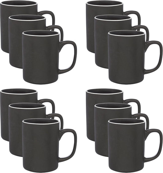 DISCOUNT PROMOS El Grande Matte Ceramic Mugs 20 oz. Set of 12, Bulk Pack - Perfect for Tea, Espresso, Cappuccino, Hot Cocoa - Charcoal