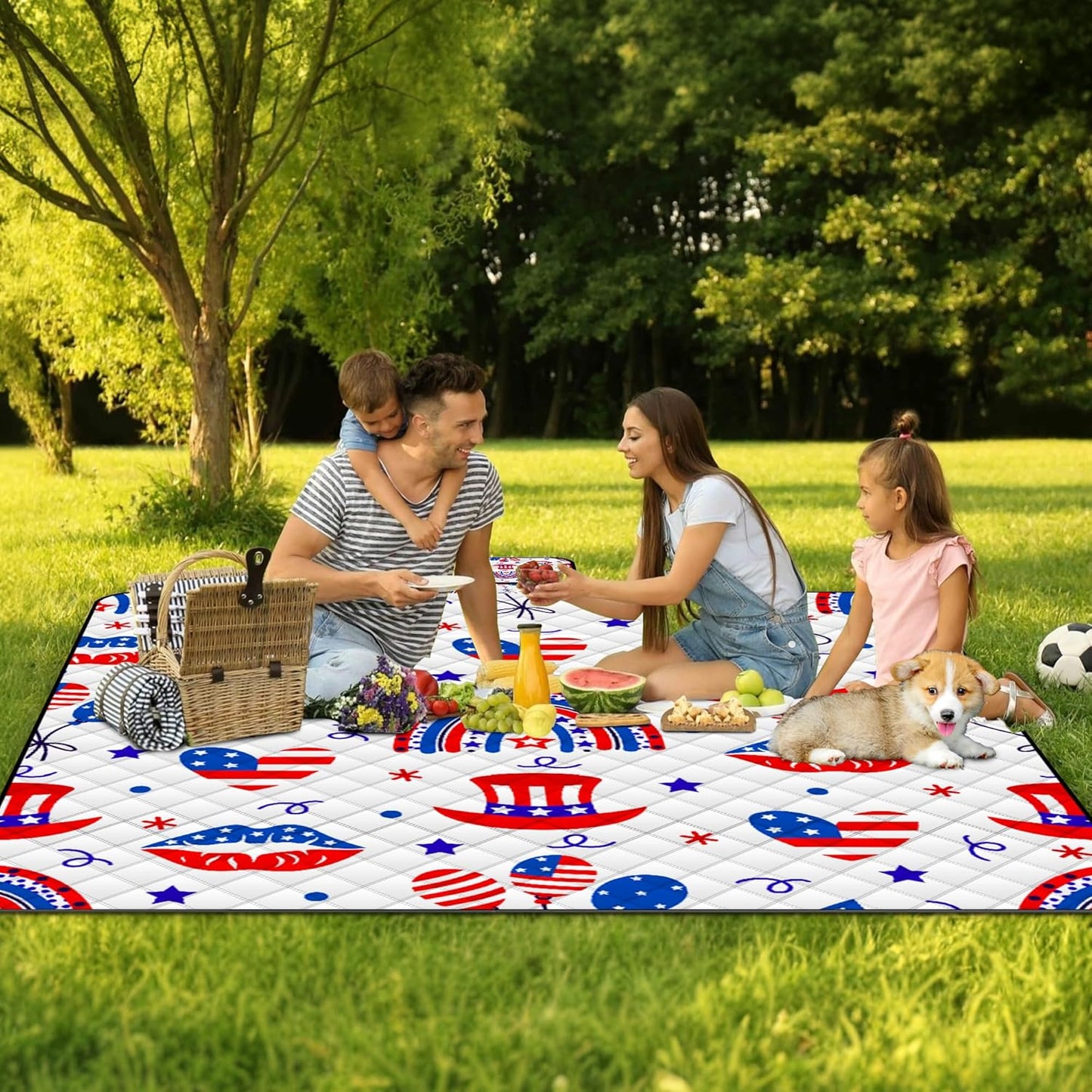 Extra Large Picnic Blanket Waterproof,80"x 80"Foldable Machine Washable Beach Blanket,Outdoor Blanket for 6-8 Adults,Suitable for Indoor Crawling,Park Beach,Camping,Hiking,Family Travel(Blue,Red)