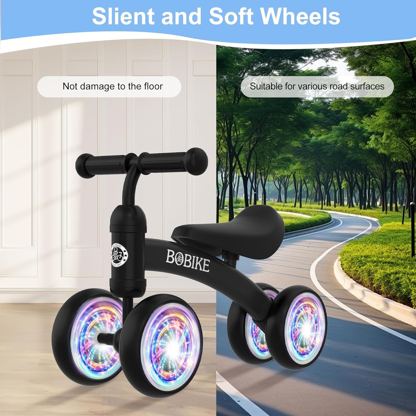 Baby Balance Bike Toys for 12-36 Months Kids Toy Boy and Girls Gifts Toddler Best First Birthday Gift Children Walker No Pedal Infant 4 Wheels Bicycle (Colorful, Black-Light)
